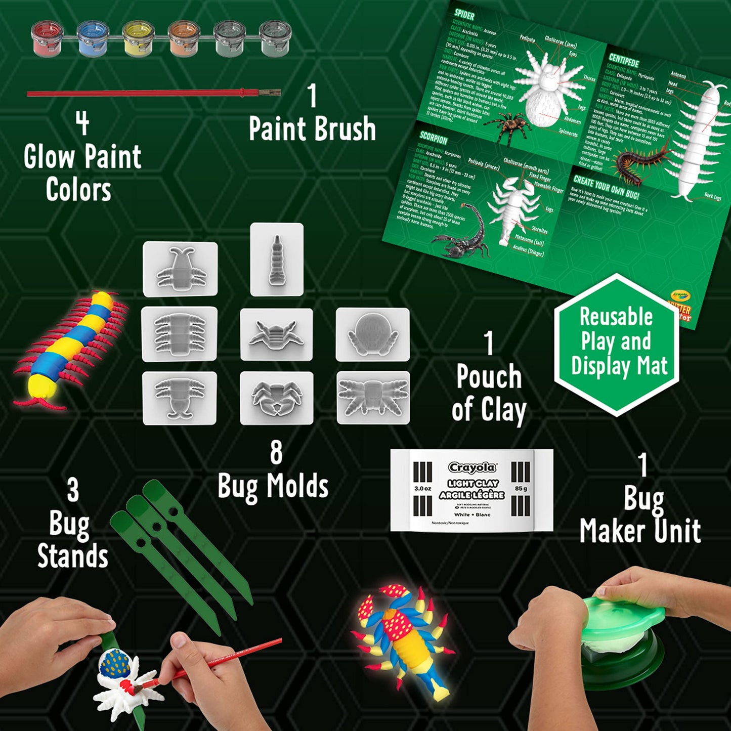 Crayola Glow in the Dark Critter Creator Kit for Kids 7+ | Glow Bug Molds, Clay & Paint