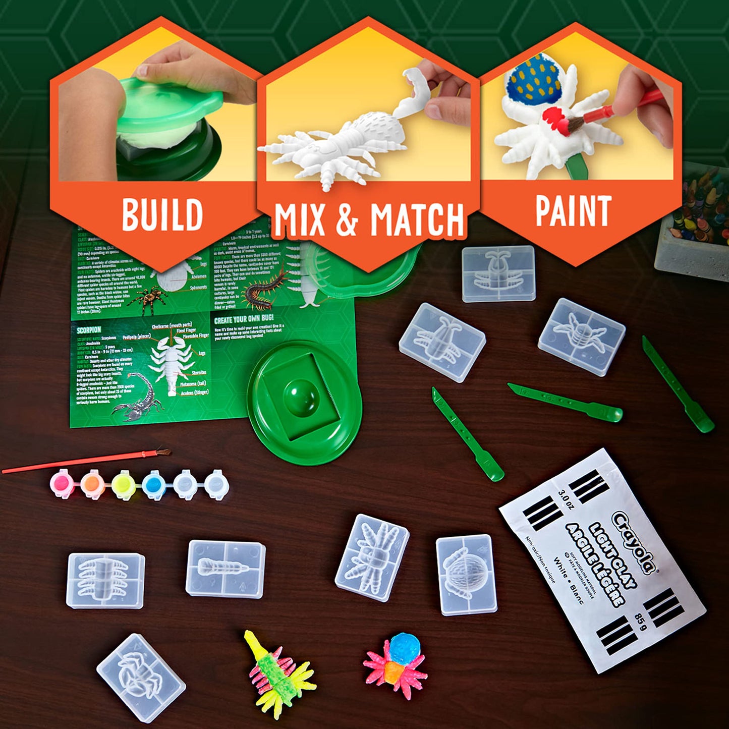 Crayola Glow in the Dark Critter Creator Kit for Kids 7+ | Glow Bug Molds, Clay & Paint