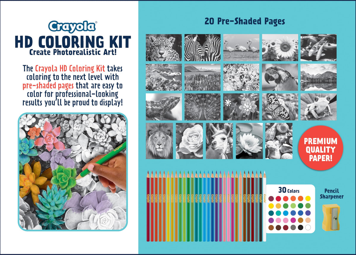 Crayola HD Coloring Kit – 30 Pencils & 20 Premium Pages for Adults & Teens
