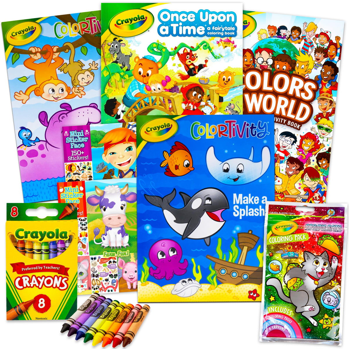 Crayola Coloring Books for Kids Learning Set Bundle - 7-Piece Animal Coloring Activity Books, Crayons & Stickers