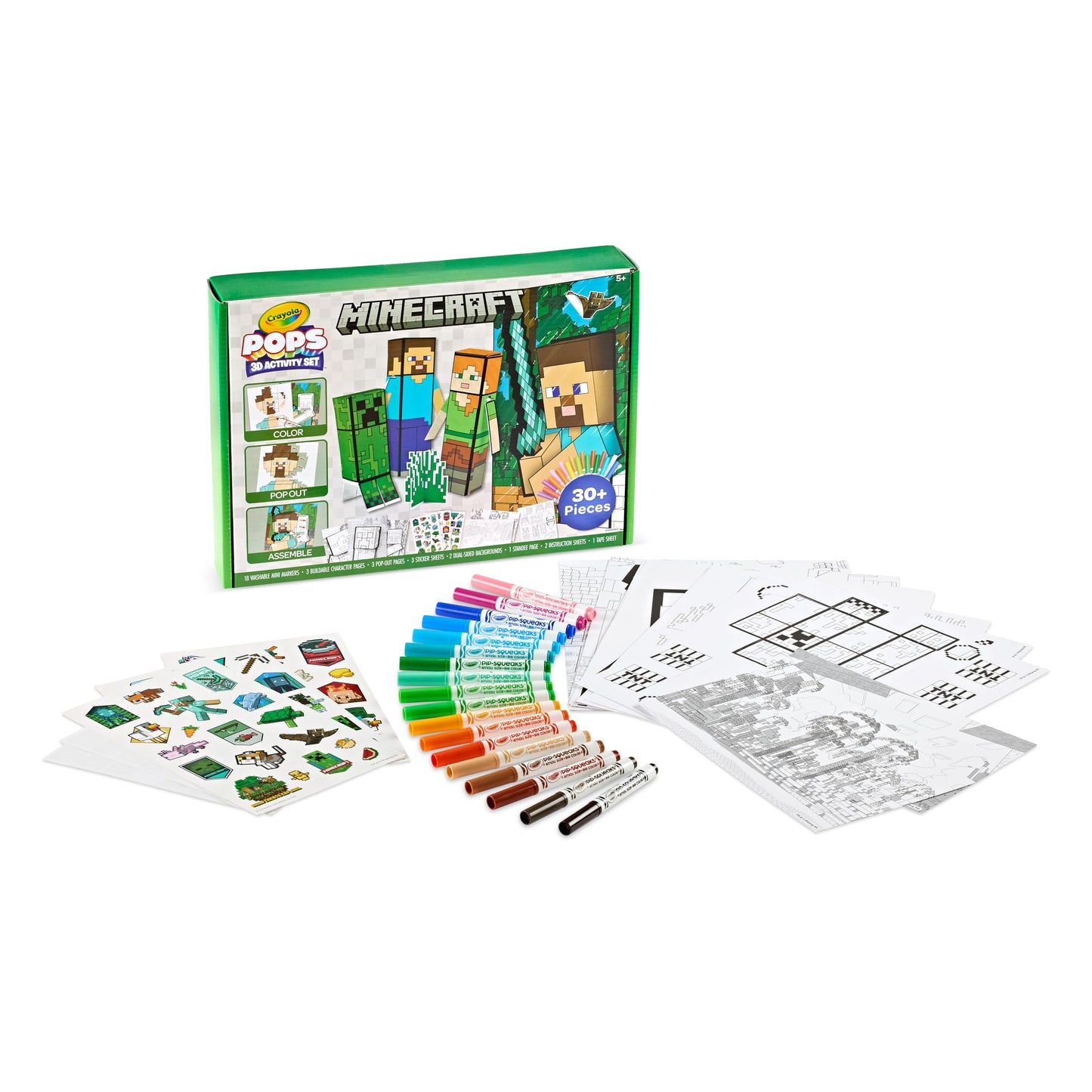 Crayola Minecraft POPs 3D Art Kit – Color, Build & Display 3D Minecraft Characters
