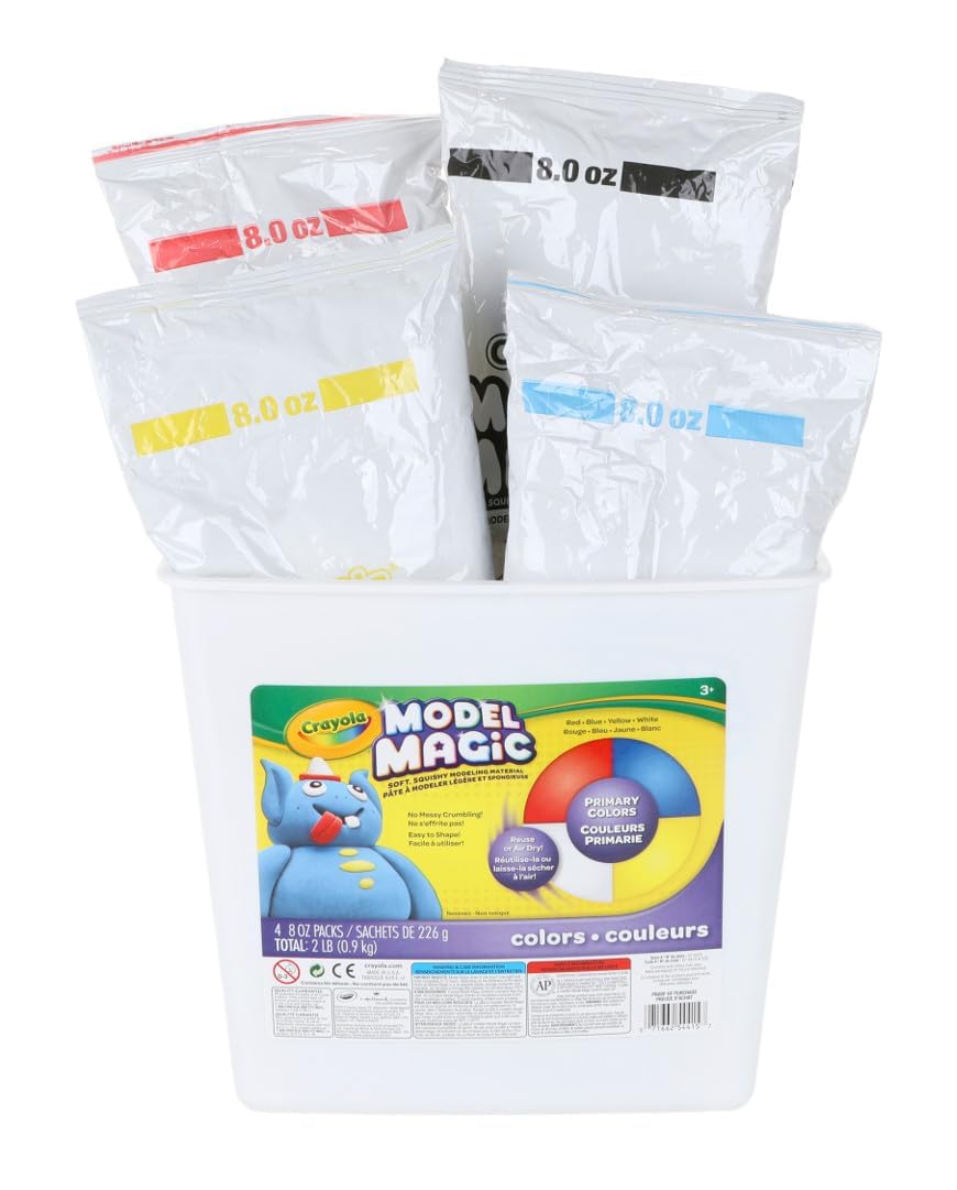 Crayola Model Magic 2lb Bucket – Air-Dry Modeling Clay for Kids (Primary Colors)