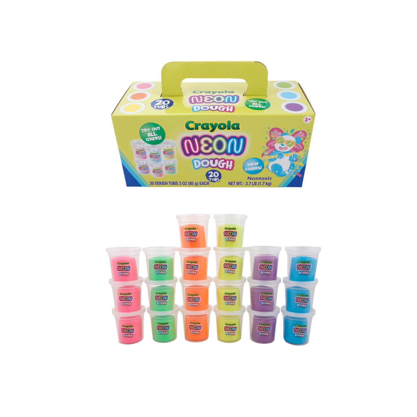 Crayola Neon Dough 20pk x 3oz – Non-Toxic Neon Play Dough for Classrooms, Parties & Creative Fun