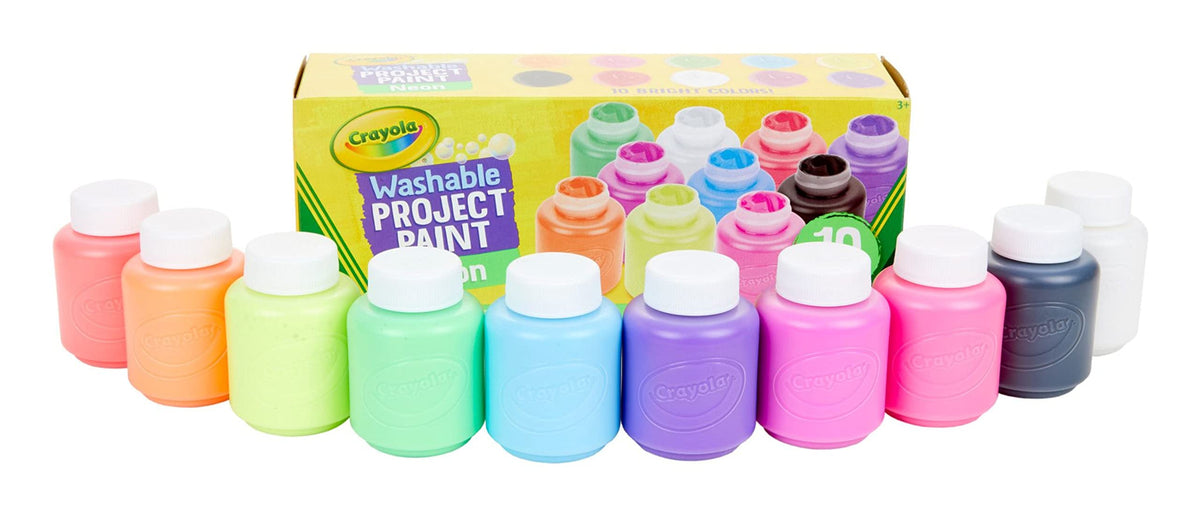 Crayola Neon Washable Kids Paint — 10 Neon Colors, 2 oz Bottles, Gift
