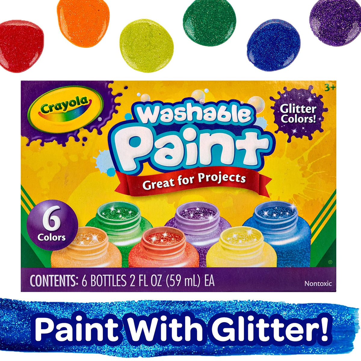 Crayola Neon Washable Kids Paint — 10 Neon Colors, 2 oz Bottles, Gift