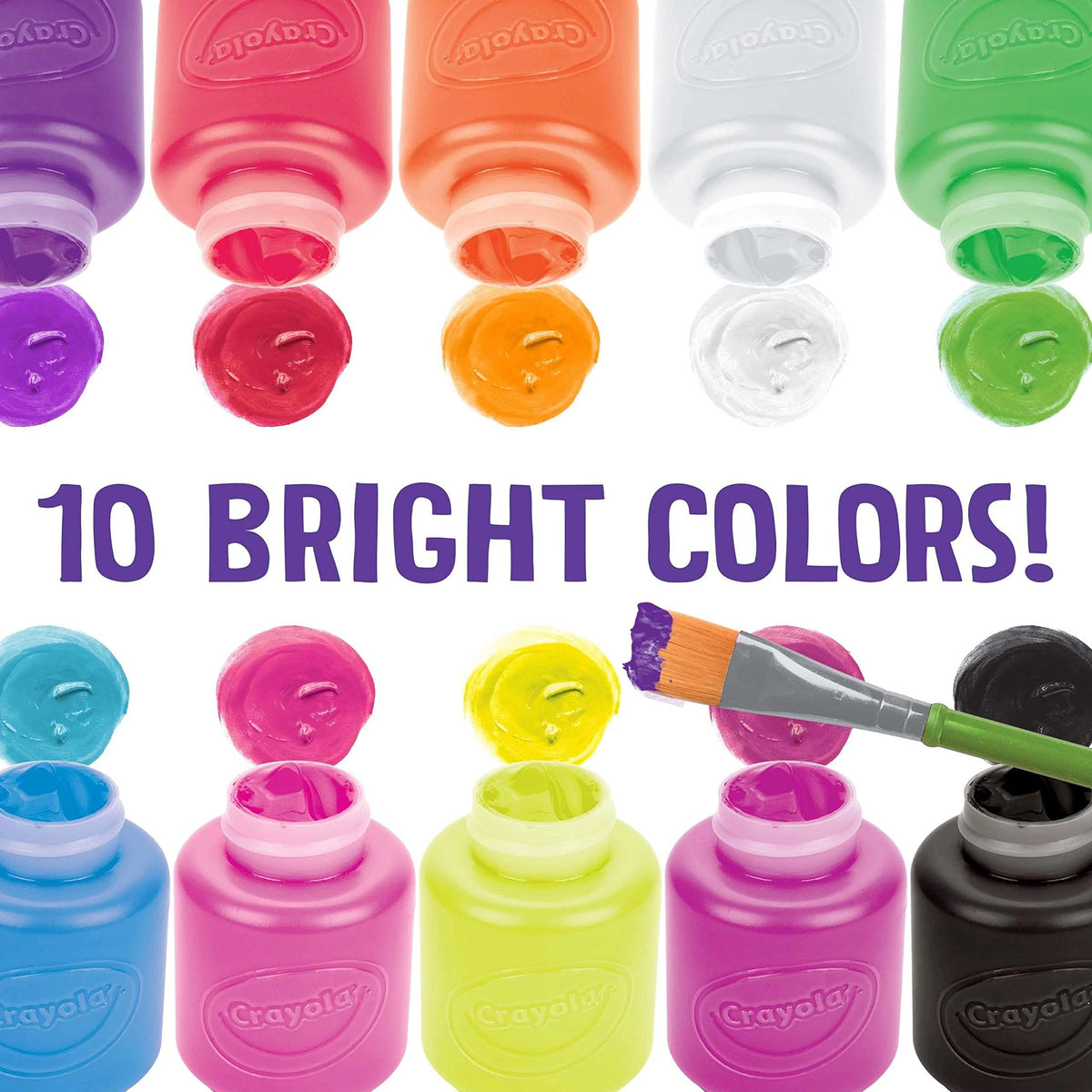 Crayola Neon Washable Kids Paint — 10 Neon Colors, 2 oz Bottles, Gift
