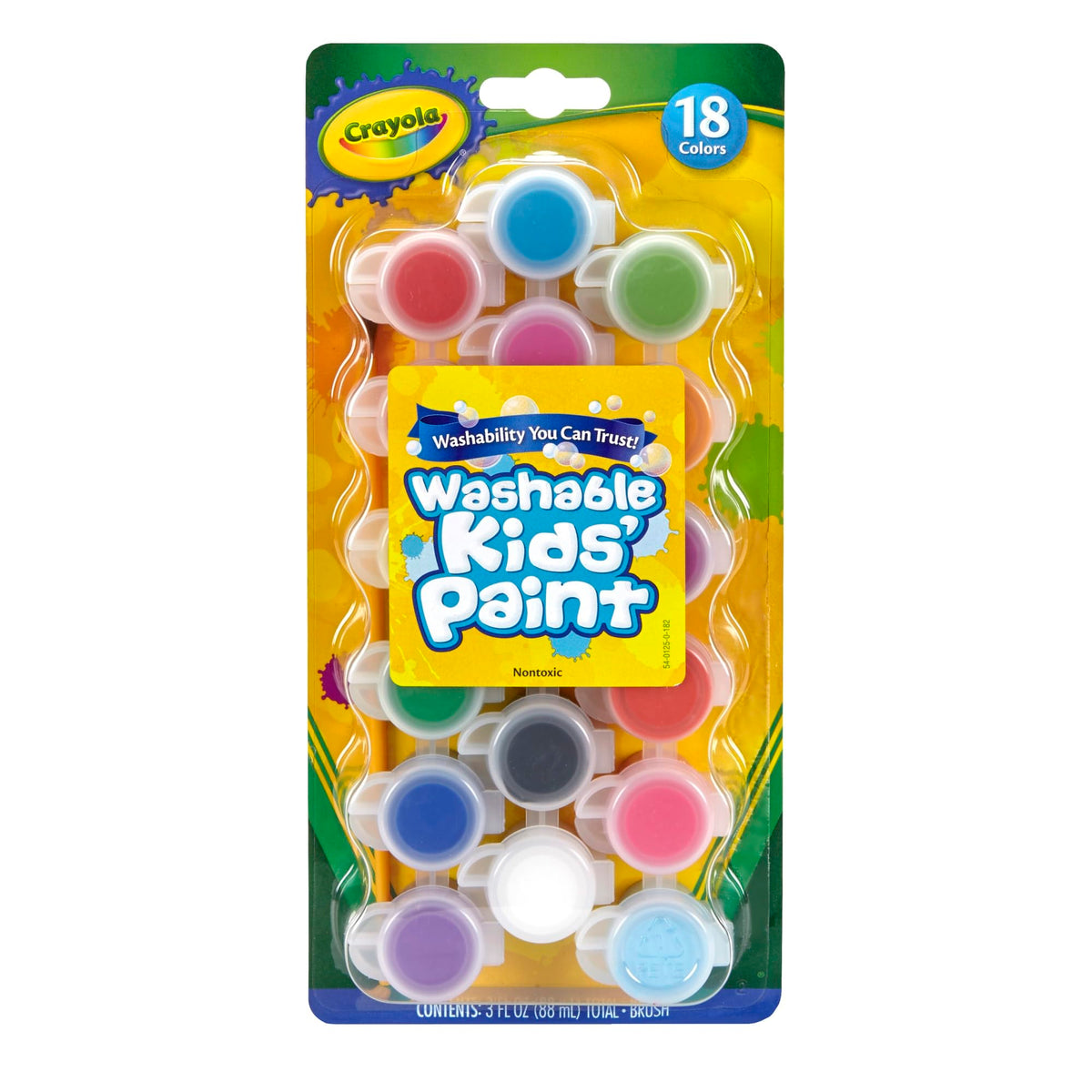 Crayola Washable Kids Paint Set & Paintbrush – 18 Color Pots, Safe & Easy Cleanup