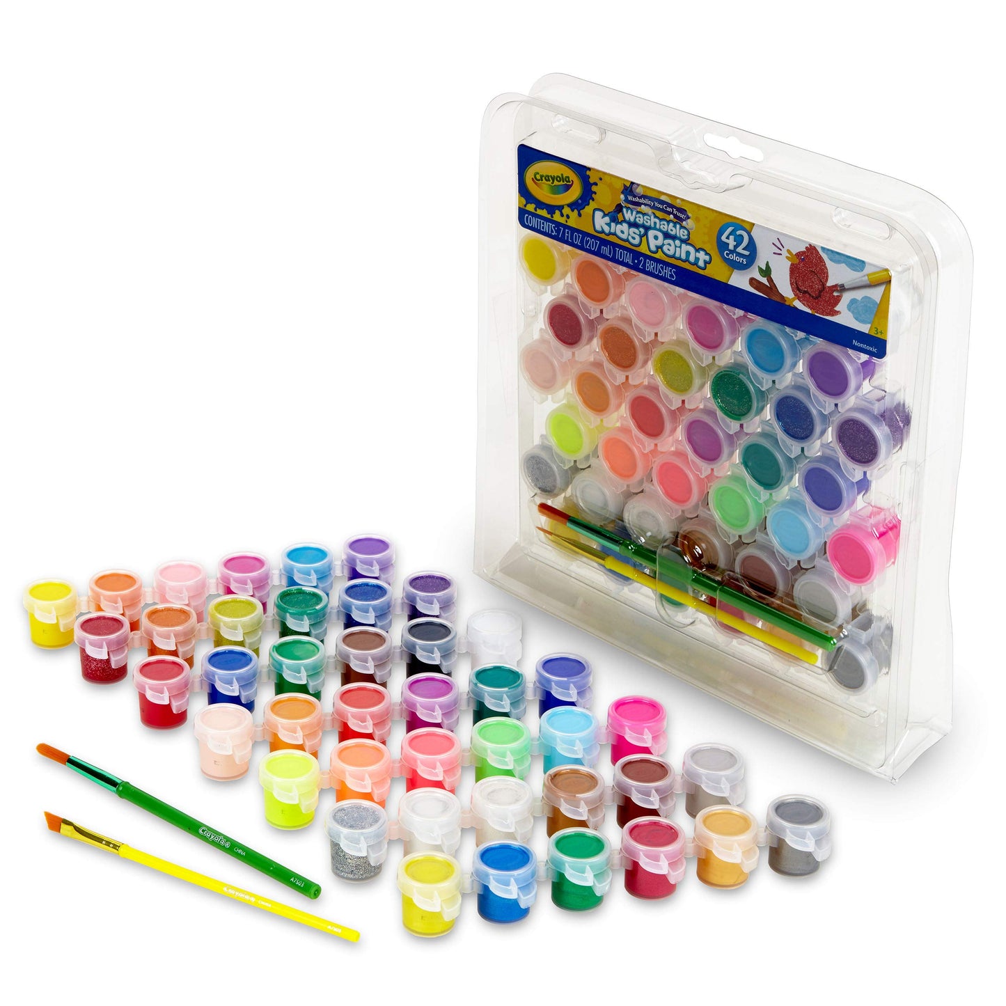 Crayola Kids Washable Paint Set – 42 Colors, 2 Brushes, Mixing Tray – Ages 3+