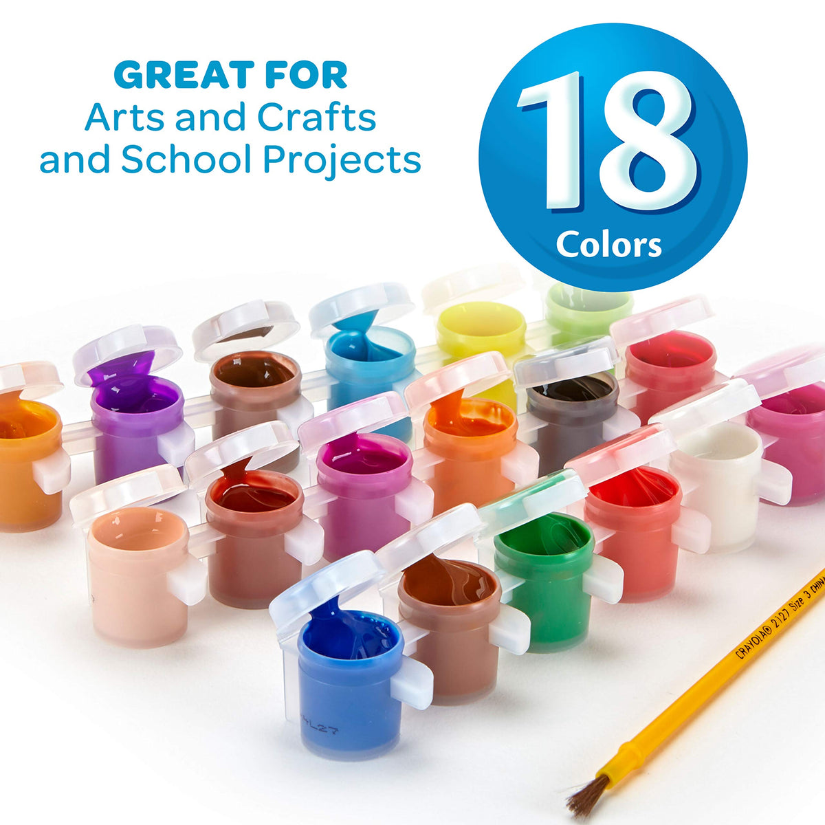 Crayola Washable Kids Paint Set & Paintbrush – 18 Color Pots, Safe & Easy Cleanup