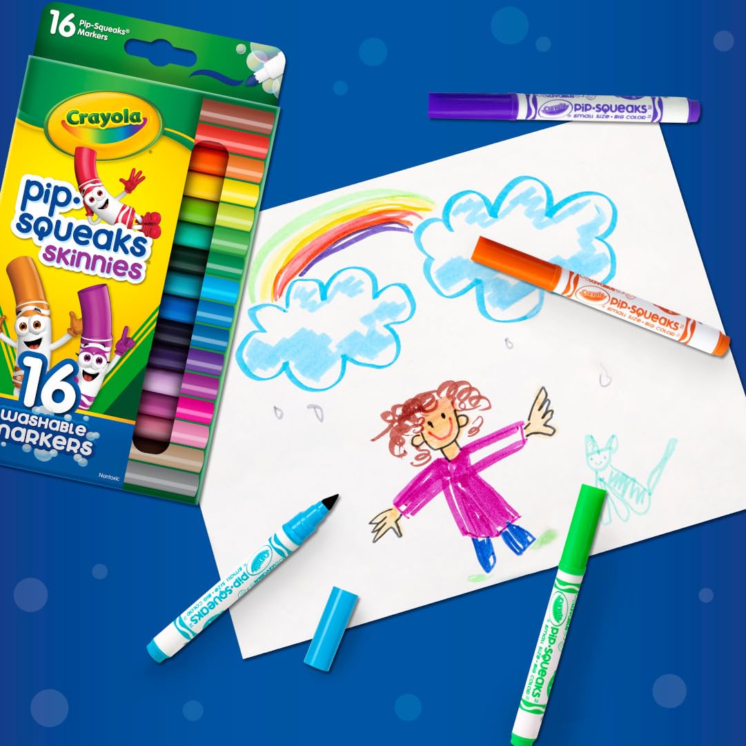 Crayola Pip Squeaks Skinnies Markers (16ct) – Washable Mini Markers for Toddlers and Spring Crafts