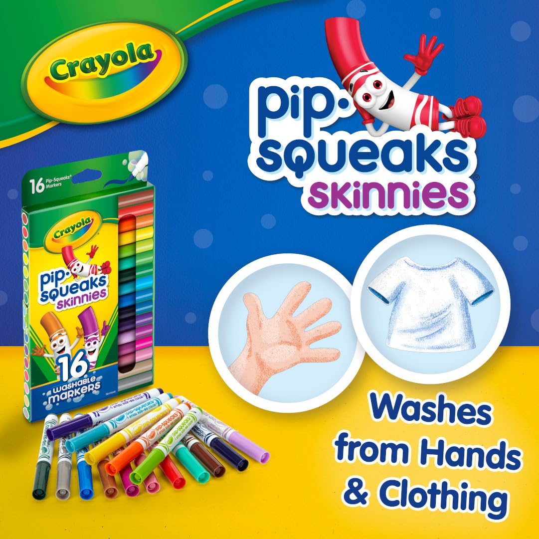 Crayola Pip Squeaks Skinnies Markers (16ct) – Washable Mini Markers for Toddlers and Spring Crafts