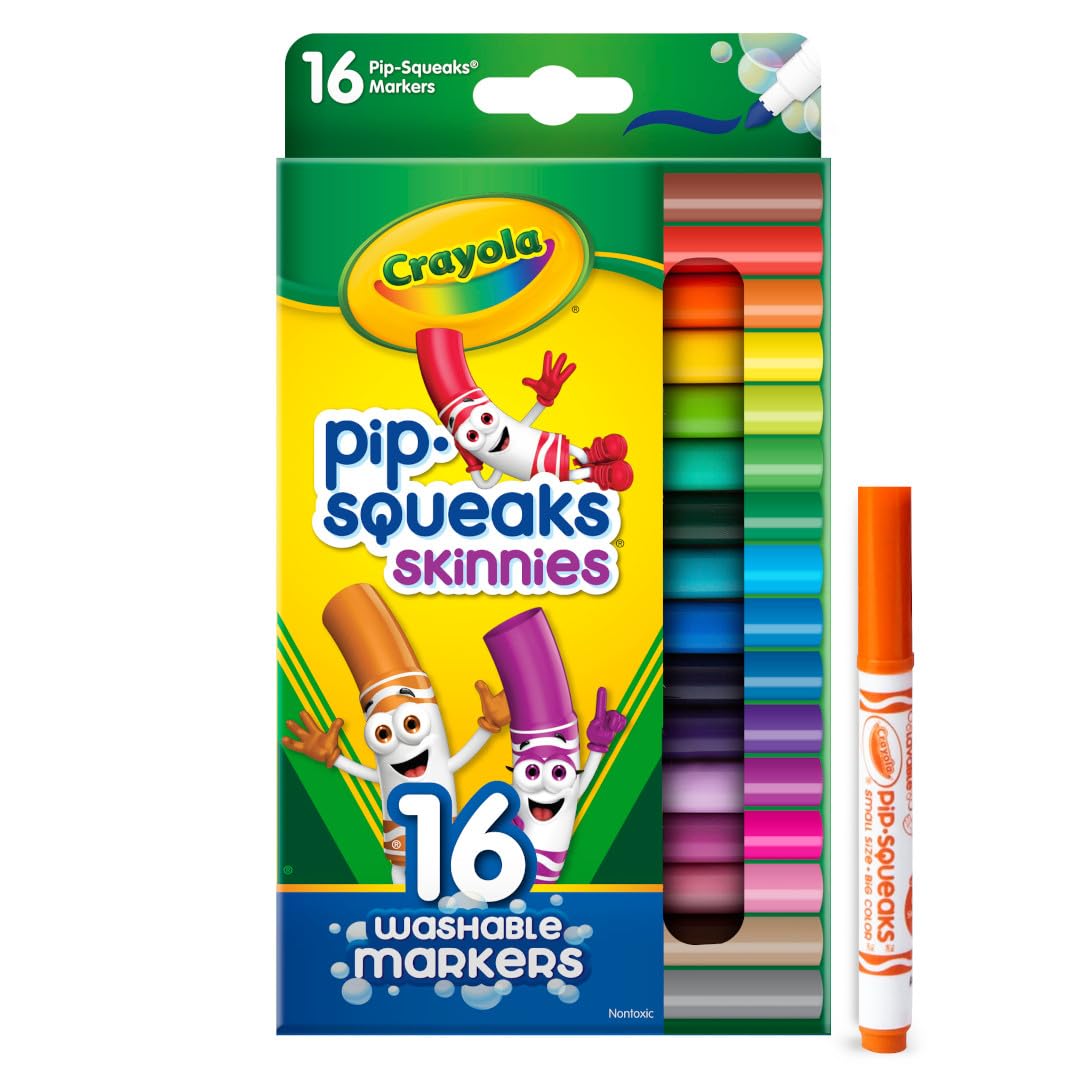 Crayola Pip Squeaks Skinnies Markers (16ct) – Washable Mini Markers for Toddlers and Spring Crafts