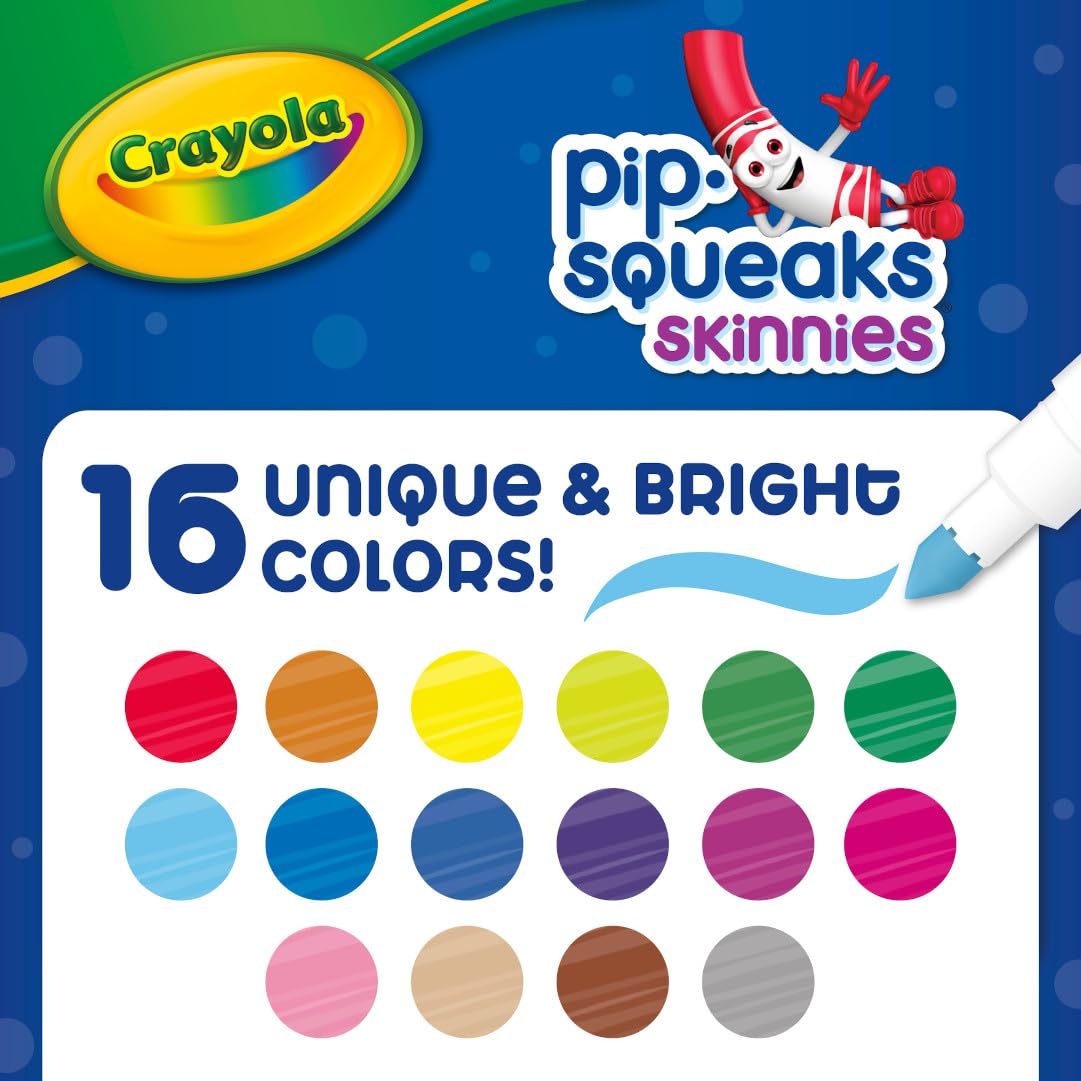 Crayola Pip Squeaks Skinnies Markers (16ct) – Washable Mini Markers for Toddlers and Spring Crafts