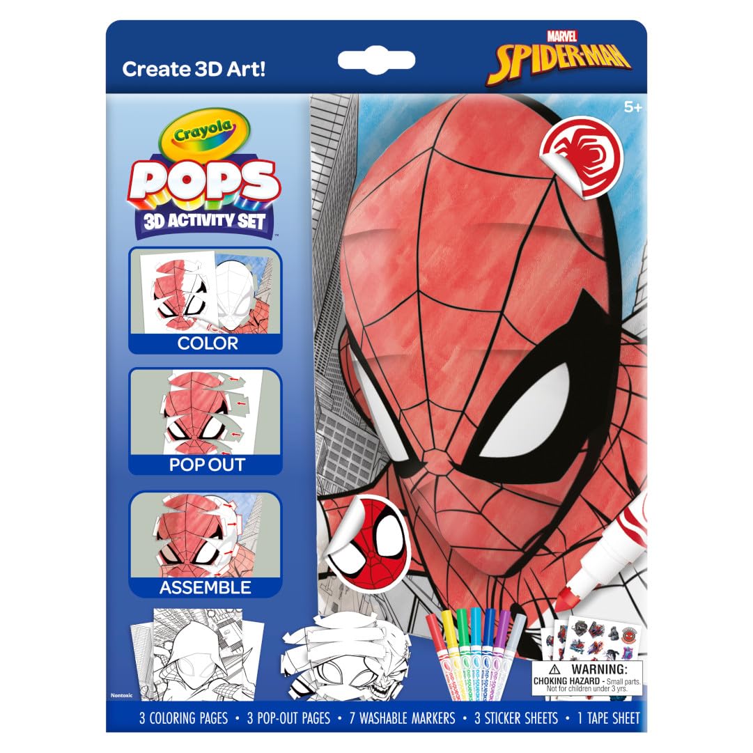 Crayola POPs 3D Spiderman Art Set – Color, Create & Display 3D Spidey Art (Ages 5+)