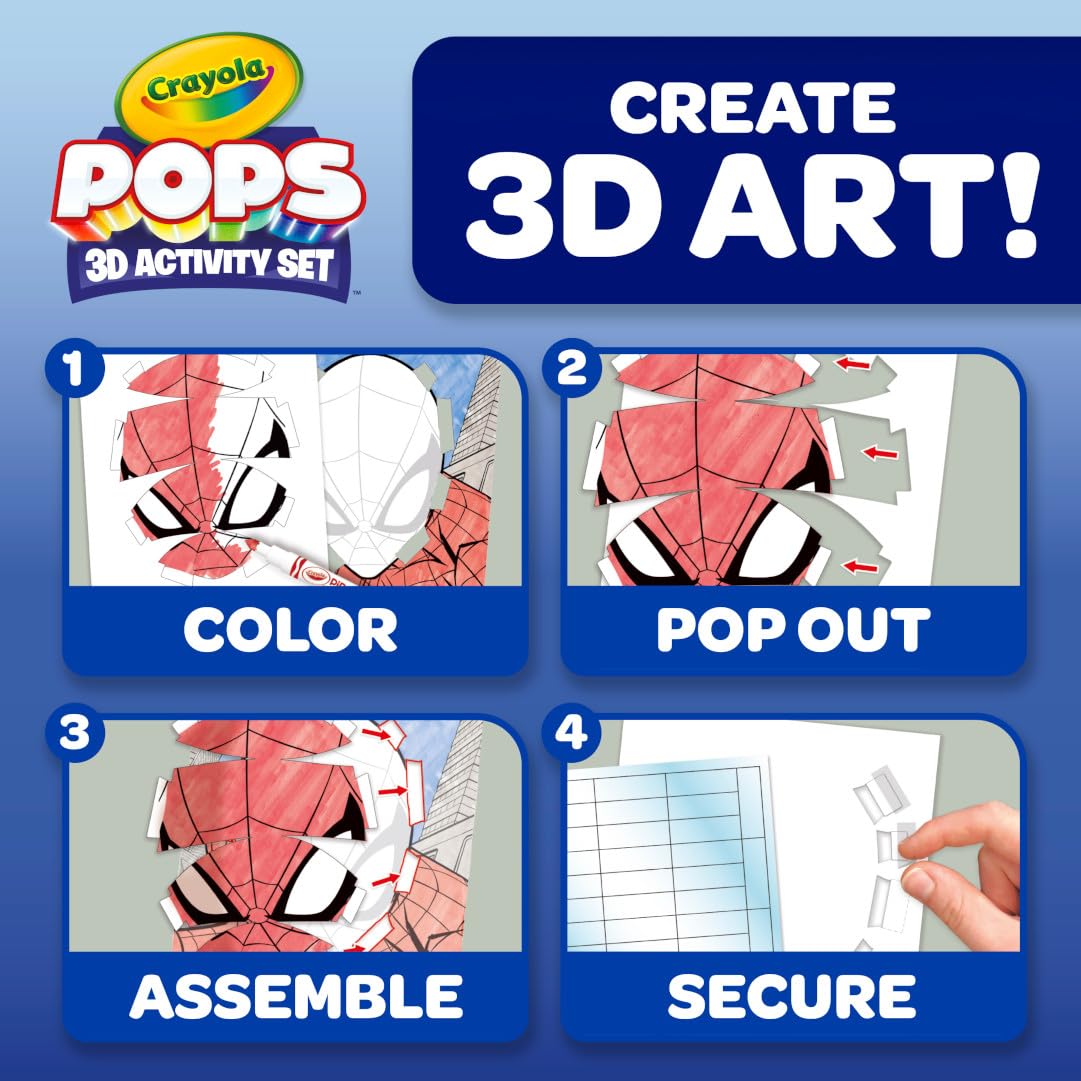 Crayola POPs 3D Spiderman Art Set – Color, Create & Display 3D Spidey Art (Ages 5+)