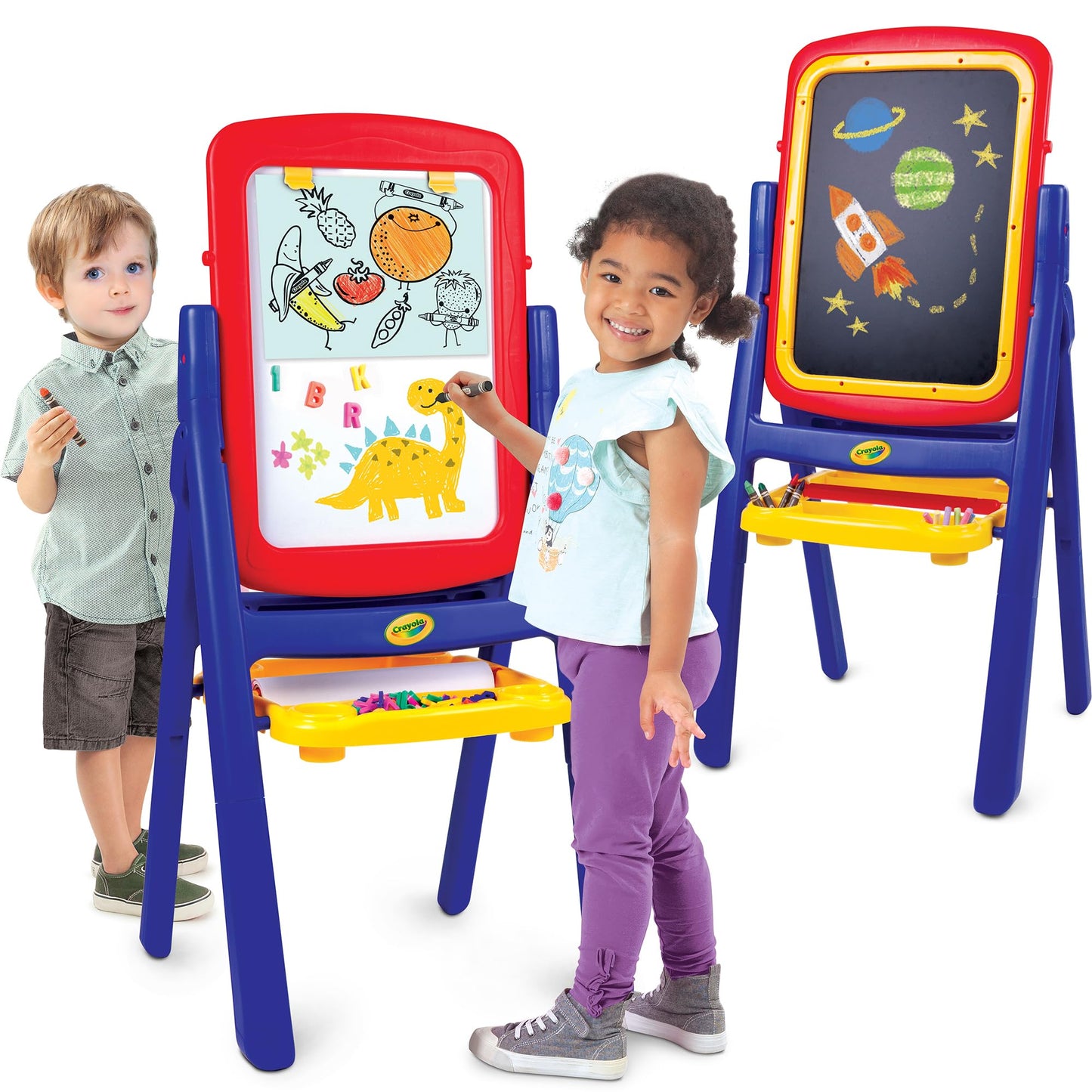 Crayola Qwikflip 2-Sided Kids Easel — 360° Rotating Magnetic Whiteboard & Chalkboard | 4-in-1 Art Station
