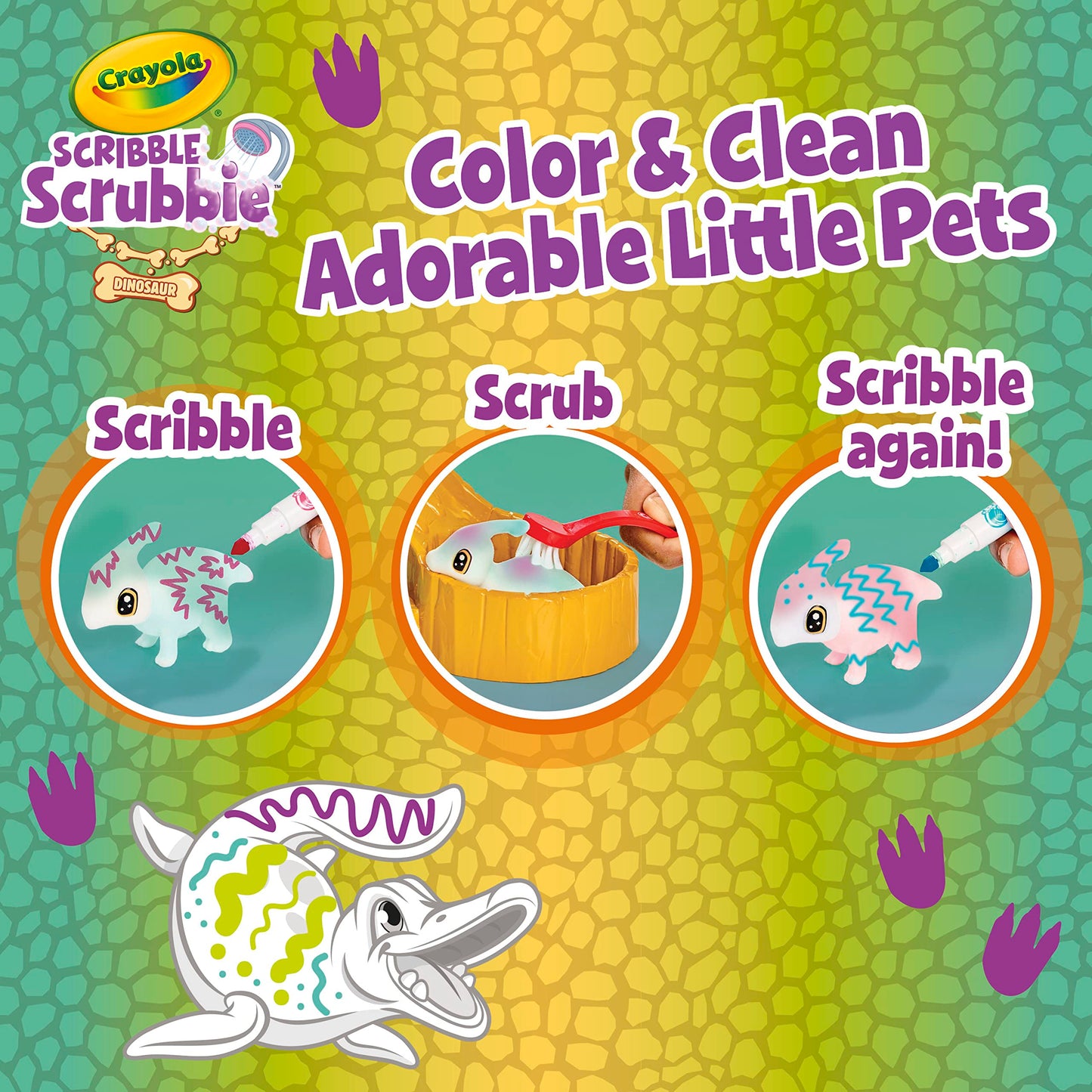 Crayola Scribble Scrubbie Pets Dinosaur Waterslide – Colorful, Washable Dino Toys for Kids 3+