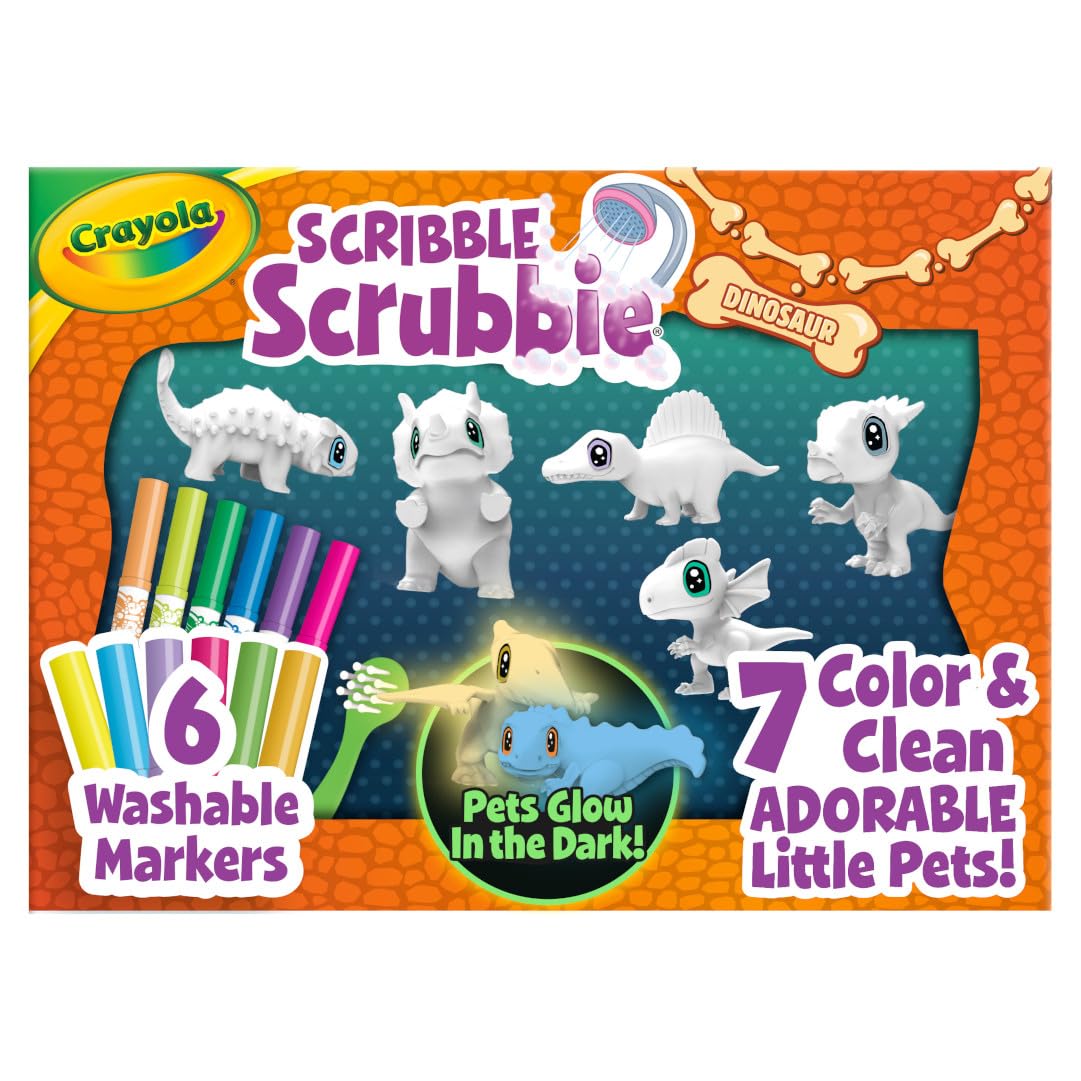 Crayola Scribble Scrubbie Pets Dinosaur Glow Combo Pack – Washable Dino Toys for Kids 3+