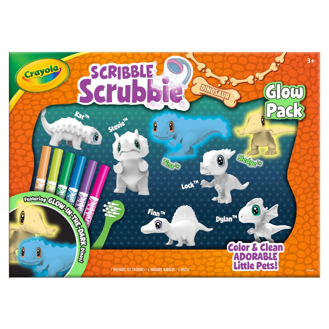 Crayola Scribble Scrubbie Pets Dinosaur Glow Combo Pack – Washable Dino Toys for Kids 3+