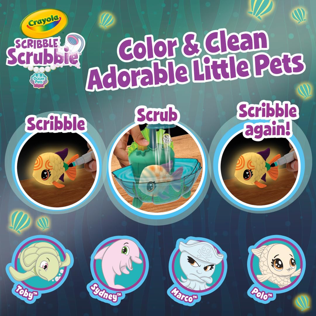 Crayola Scribble Scrubbie Glow Lagoon Pets – Glow Sea Animals, Washable, App
