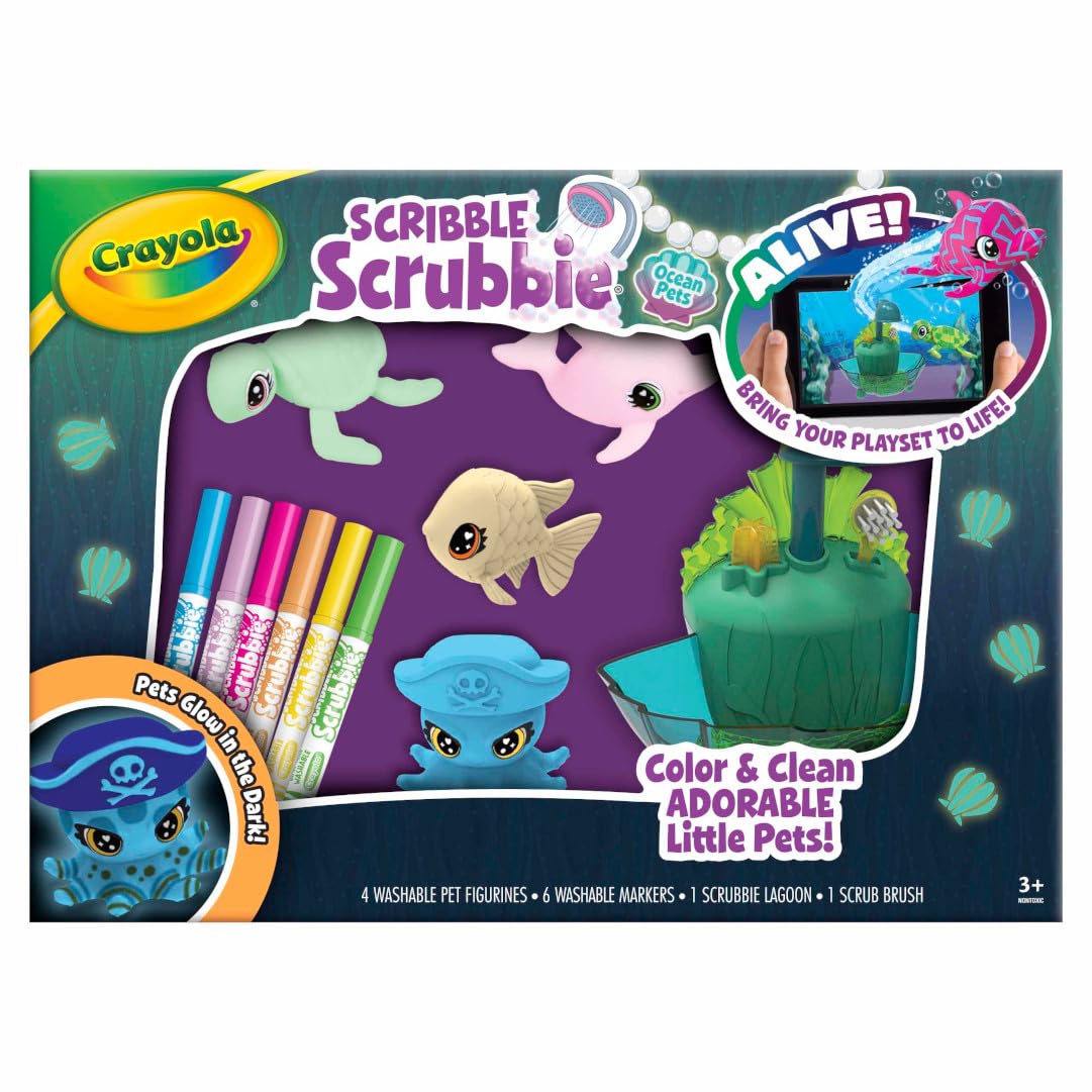 Crayola Scribble Scrubbie Glow Lagoon Pets – Glow Sea Animals, Washable, App