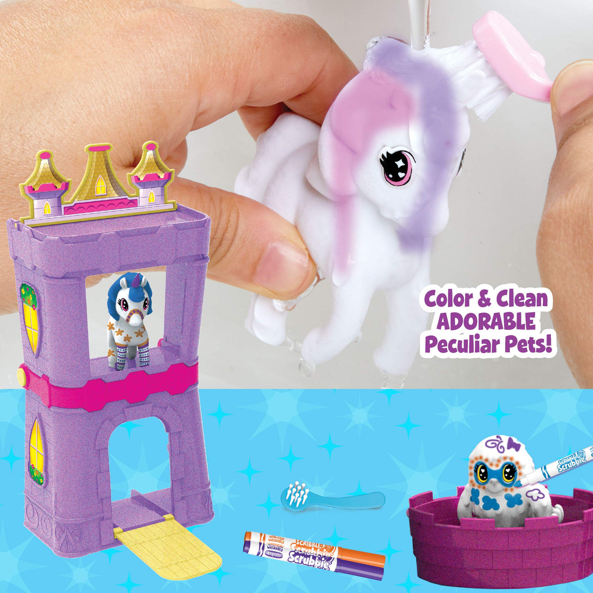 Crayola Scribble Scrubbie Peculiar Pets Palace Playset – Unicorn & Yeti with Markers | Gift for Kids Ages 3+