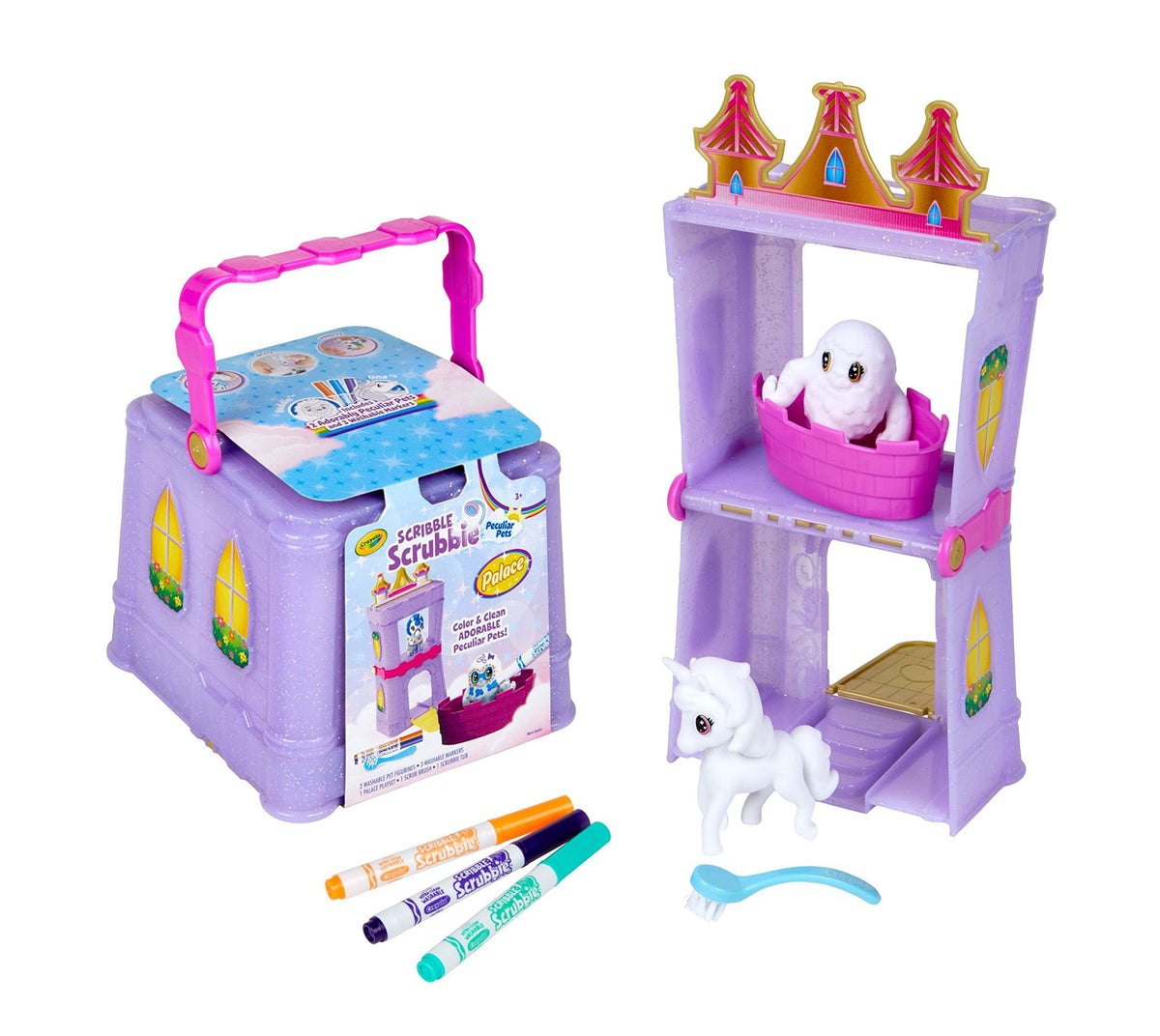 Crayola Scribble Scrubbie Peculiar Pets Palace Playset – Unicorn & Yeti with Markers | Gift for Kids Ages 3+