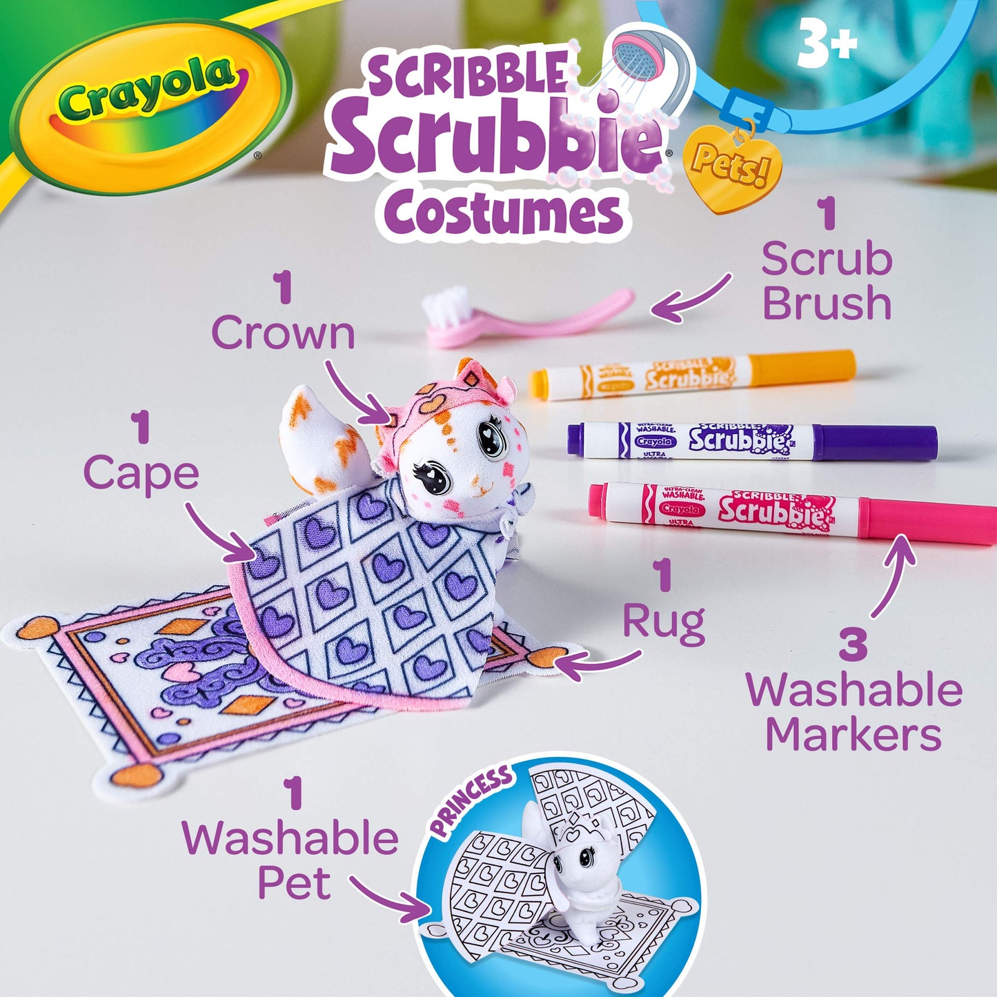 Crayola Scribble Scrubbie Pets Princess Playset – Dress Up, Color & Wash Mini Pets
