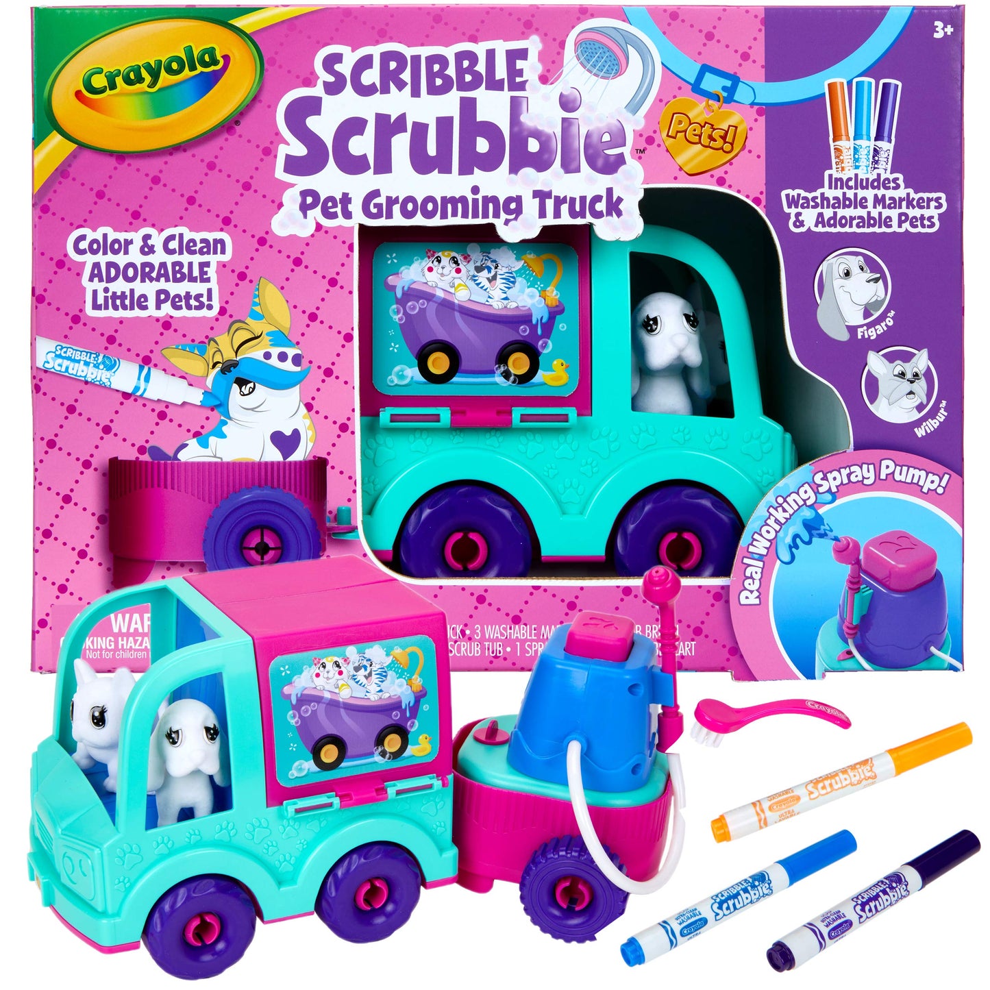 Crayola Scribble Scrubbie Pets Beauty Salon Grooming Truck Playset – Color, Wash & On-the-Go Fun