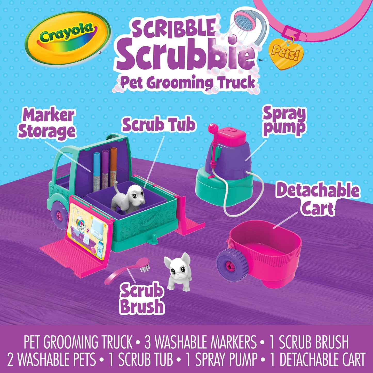 Crayola Scribble Scrubbie Pets Beauty Salon Grooming Truck Playset – Color, Wash & On-the-Go Fun