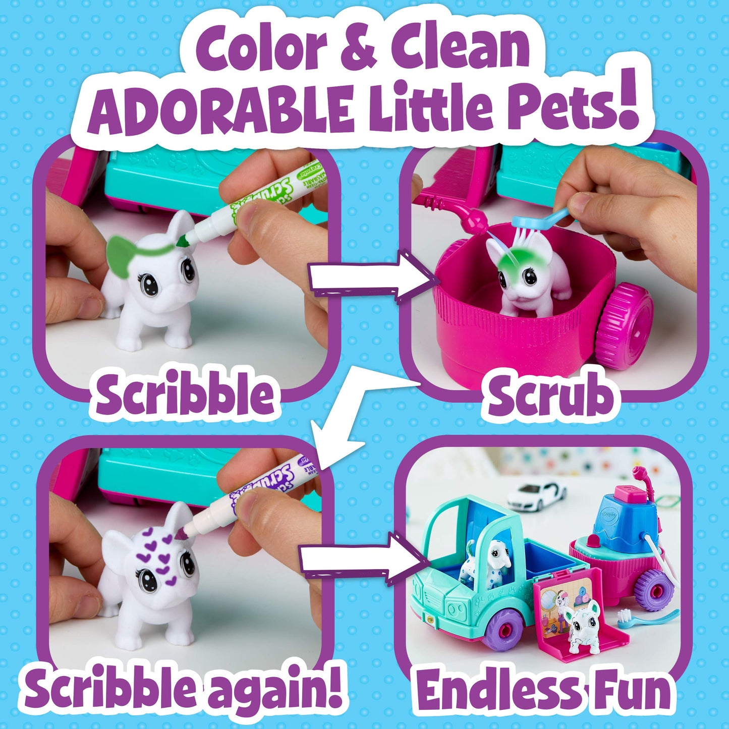 Crayola Scribble Scrubbie Pets Beauty Salon Grooming Truck Playset – Color, Wash & On-the-Go Fun