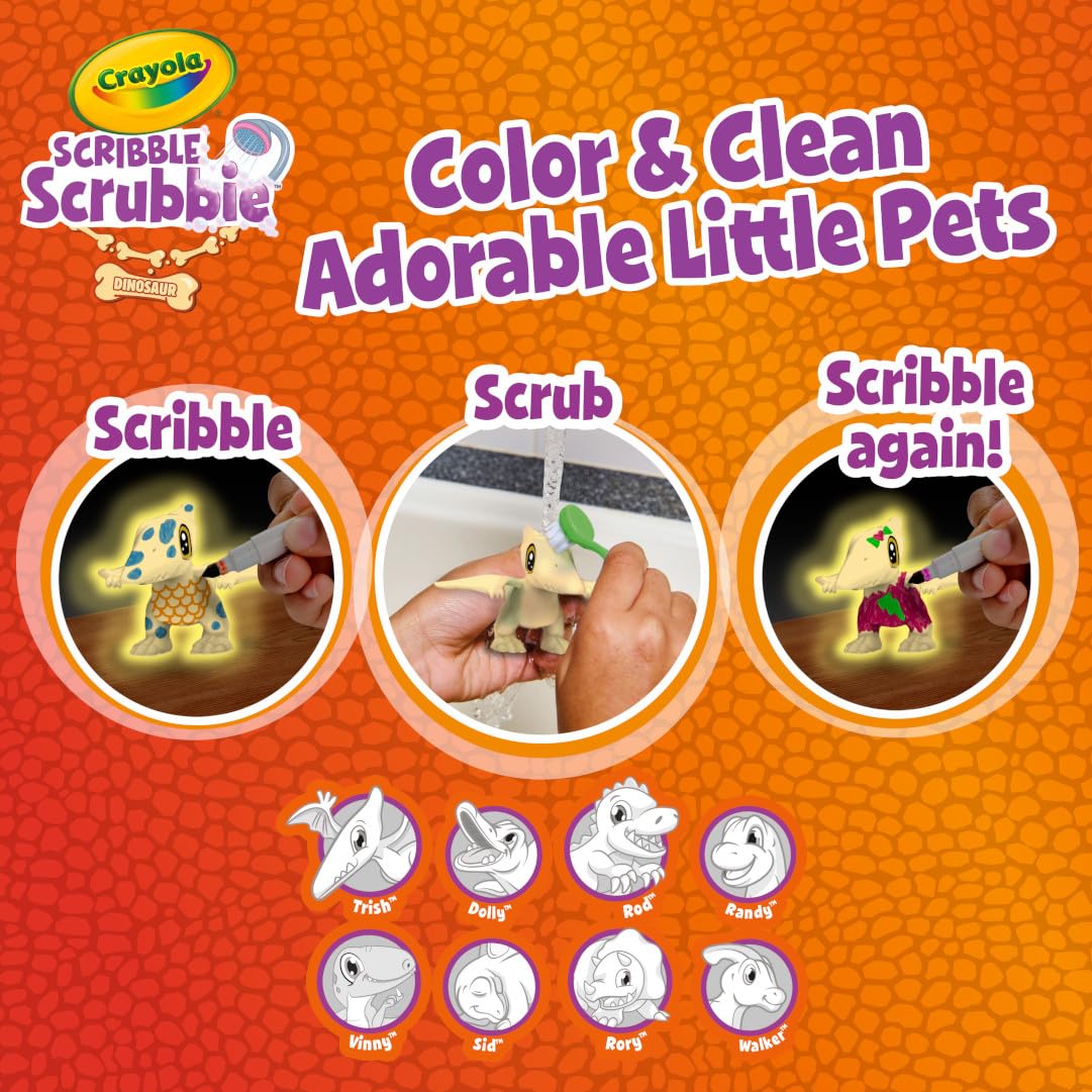 Crayola Scribble Scrubbie Pets Dinosaur Glow Combo Pack – Washable Dino Toys for Kids 3+