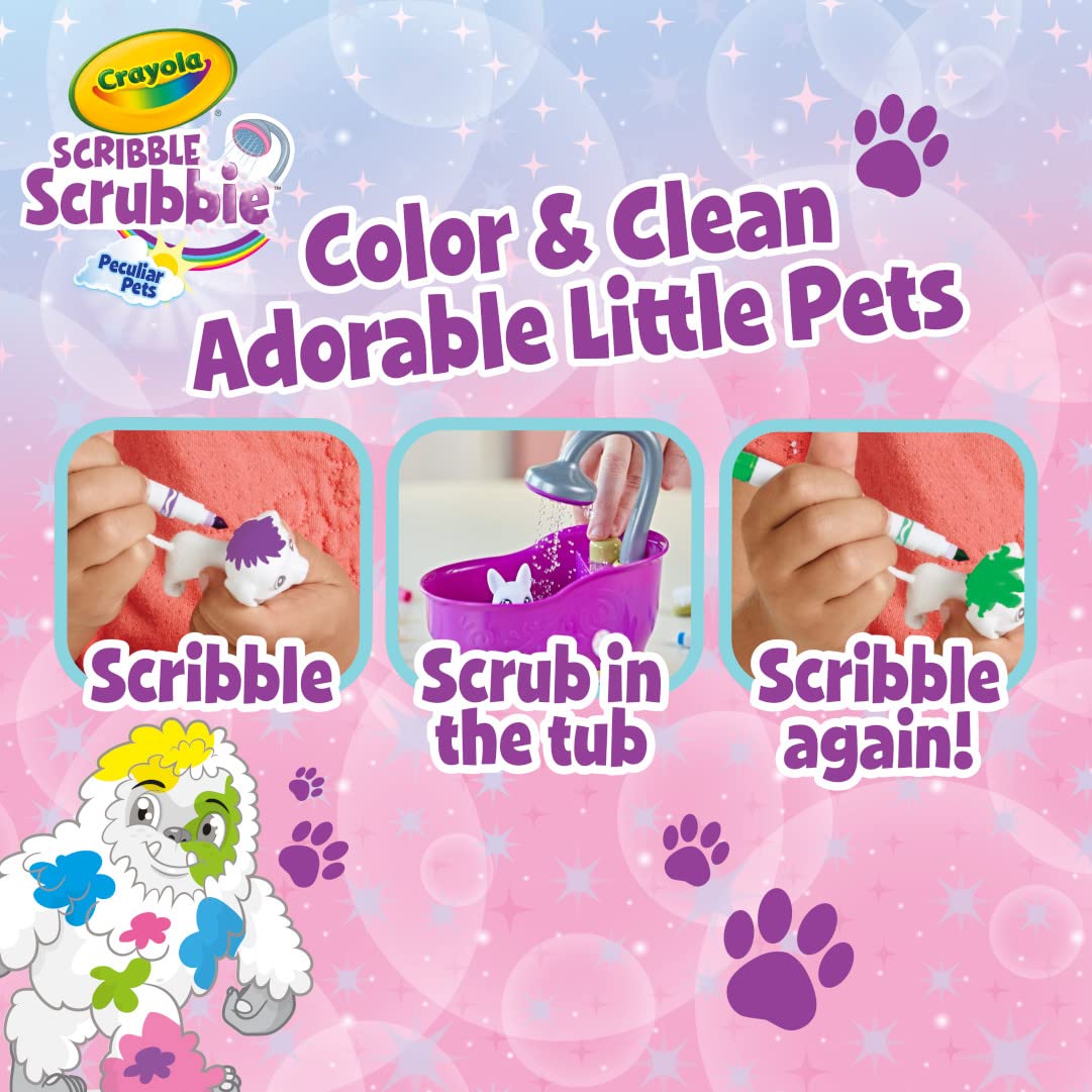 Crayola Scribble Scrubbie Peculiar Pets – Washable Pet Grooming Toy Set for Kids