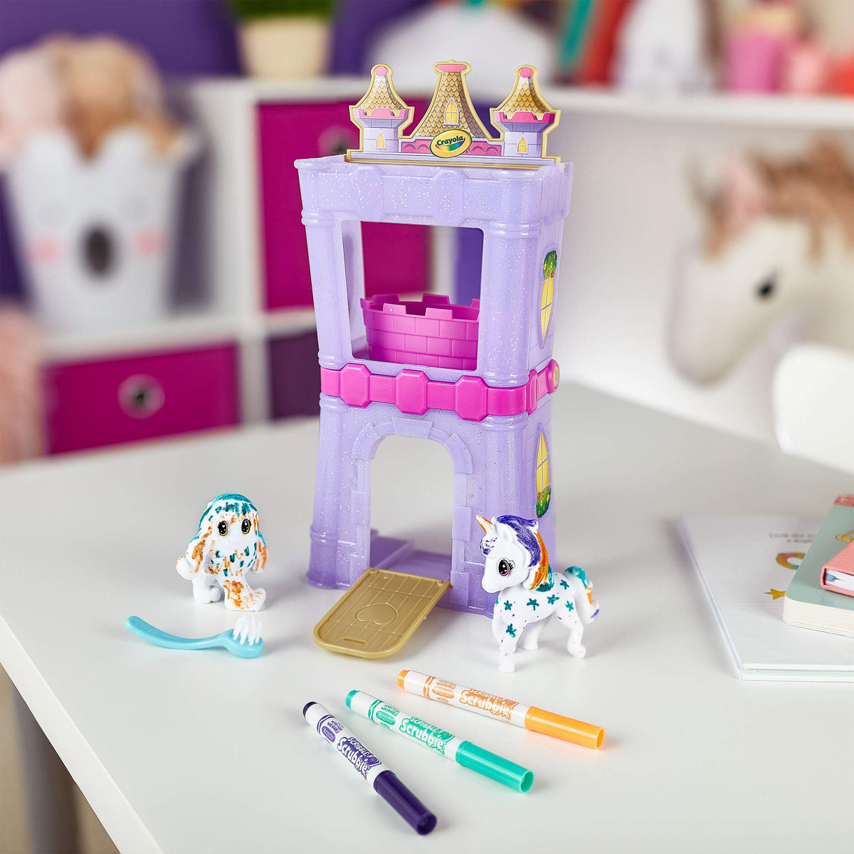 Crayola Scribble Scrubbie Peculiar Pets Palace Playset – Unicorn & Yeti with Markers | Gift for Kids Ages 3+
