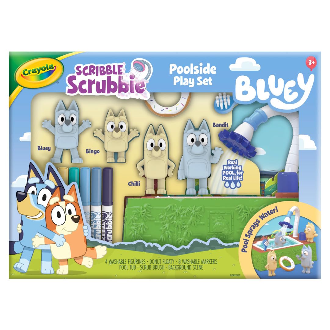 Crayola Scribble Scrubbies Bluey Poolside Playset (4ct) – Washable Kids Toy & Easter Basket Stuffers