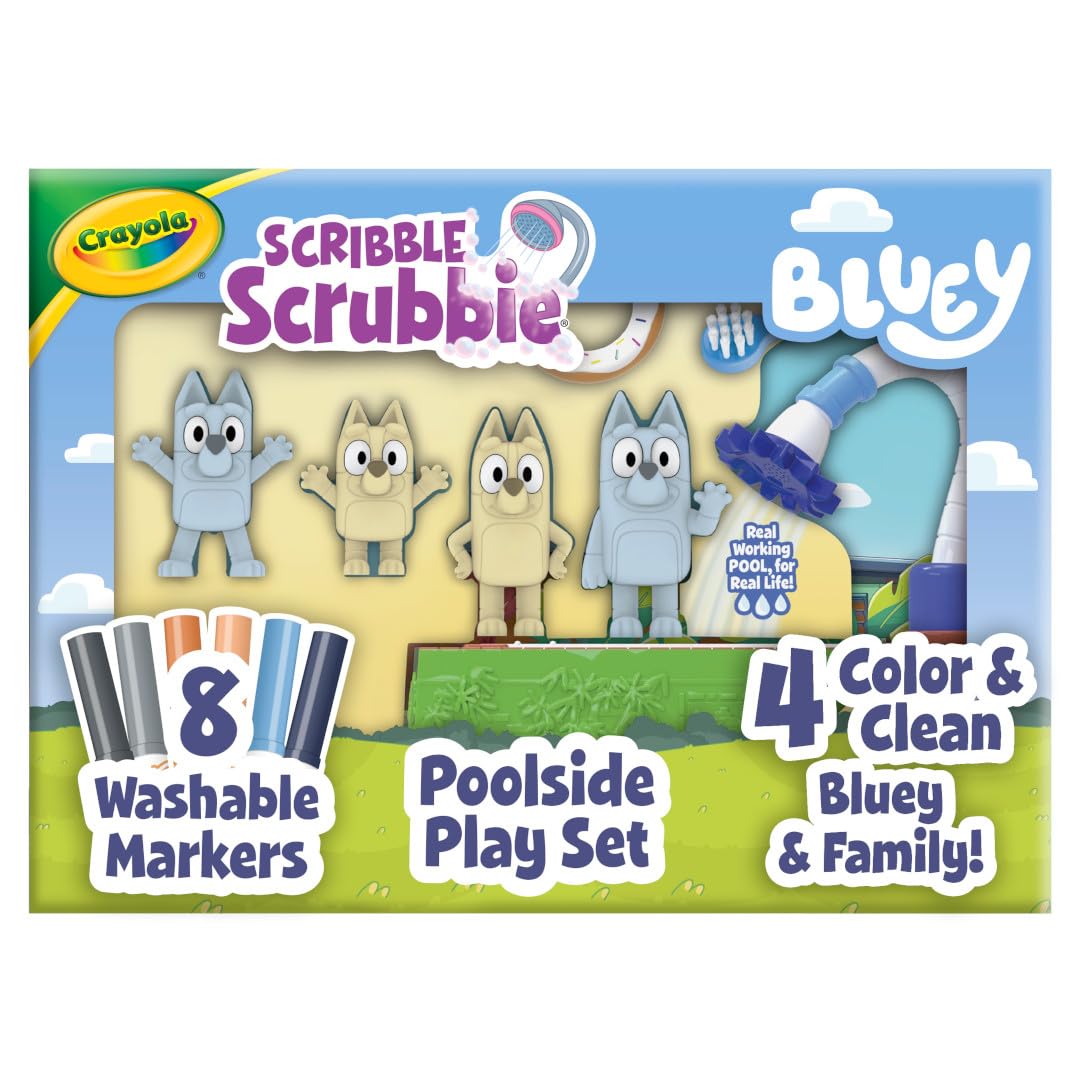 Crayola Scribble Scrubbies Bluey Poolside Playset (4ct) – Washable Kids Toy & Easter Basket Stuffers