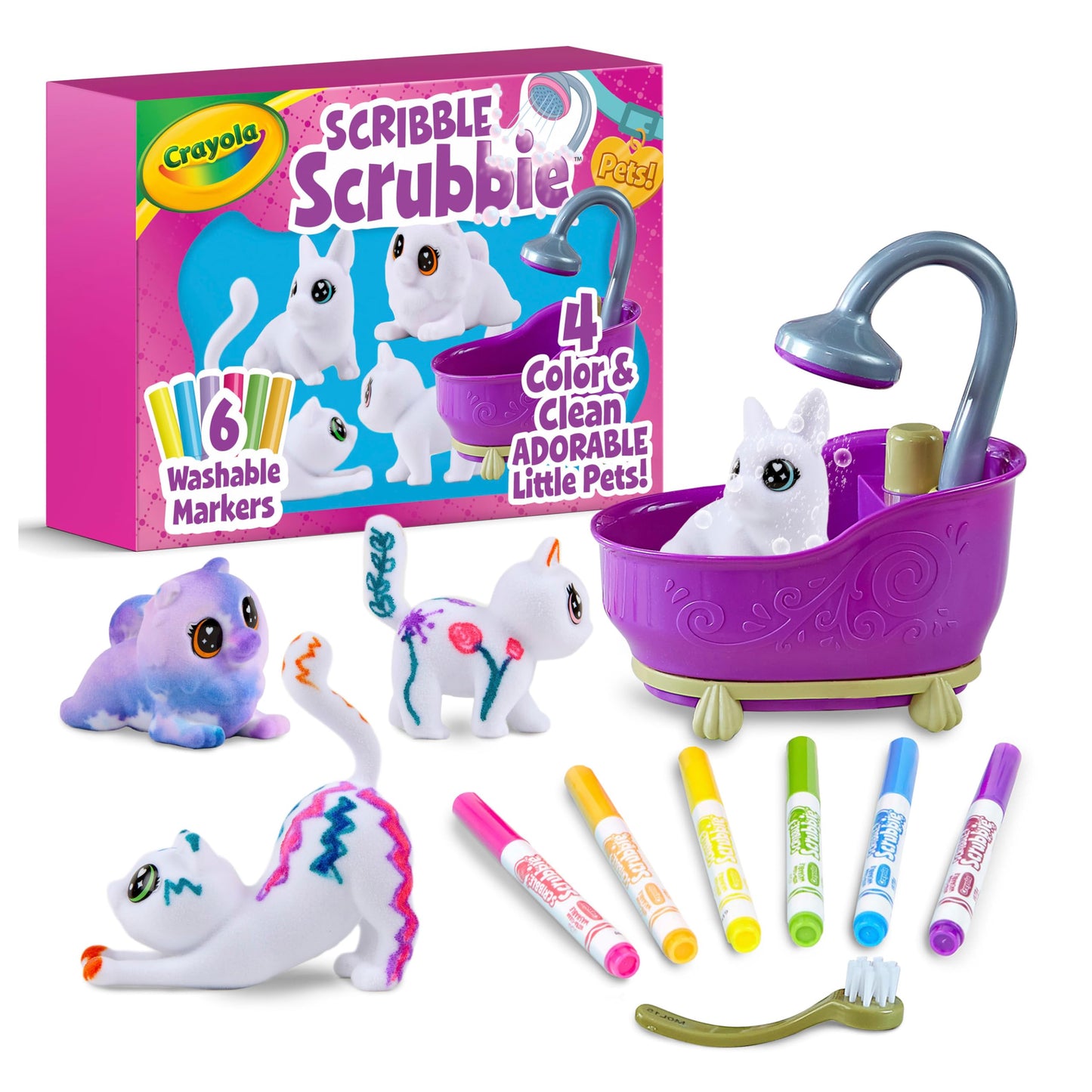 Crayola Scribble Scrubbies Glam Pack (4 Pets) – Washable Pet Toys for Kids 3+