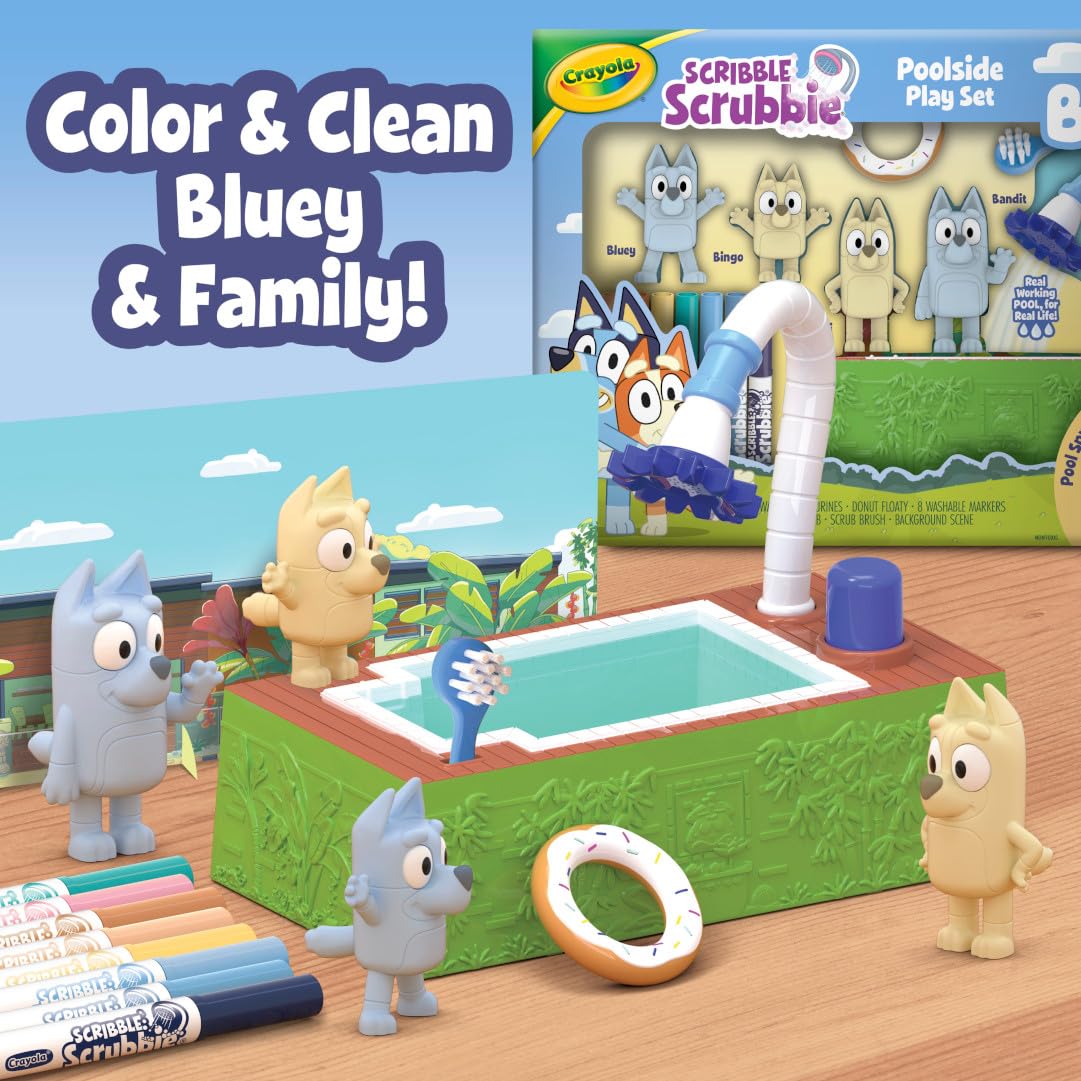 Crayola Scribble Scrubbies Bluey Poolside Playset (4ct) – Washable Kids Toy & Easter Basket Stuffers