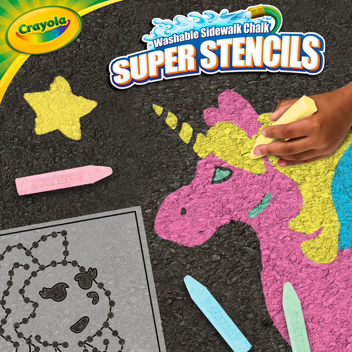 Crayola Super Stencils Magical Creatures Set – Large Sidewalk Chalk (3ct) for Kids