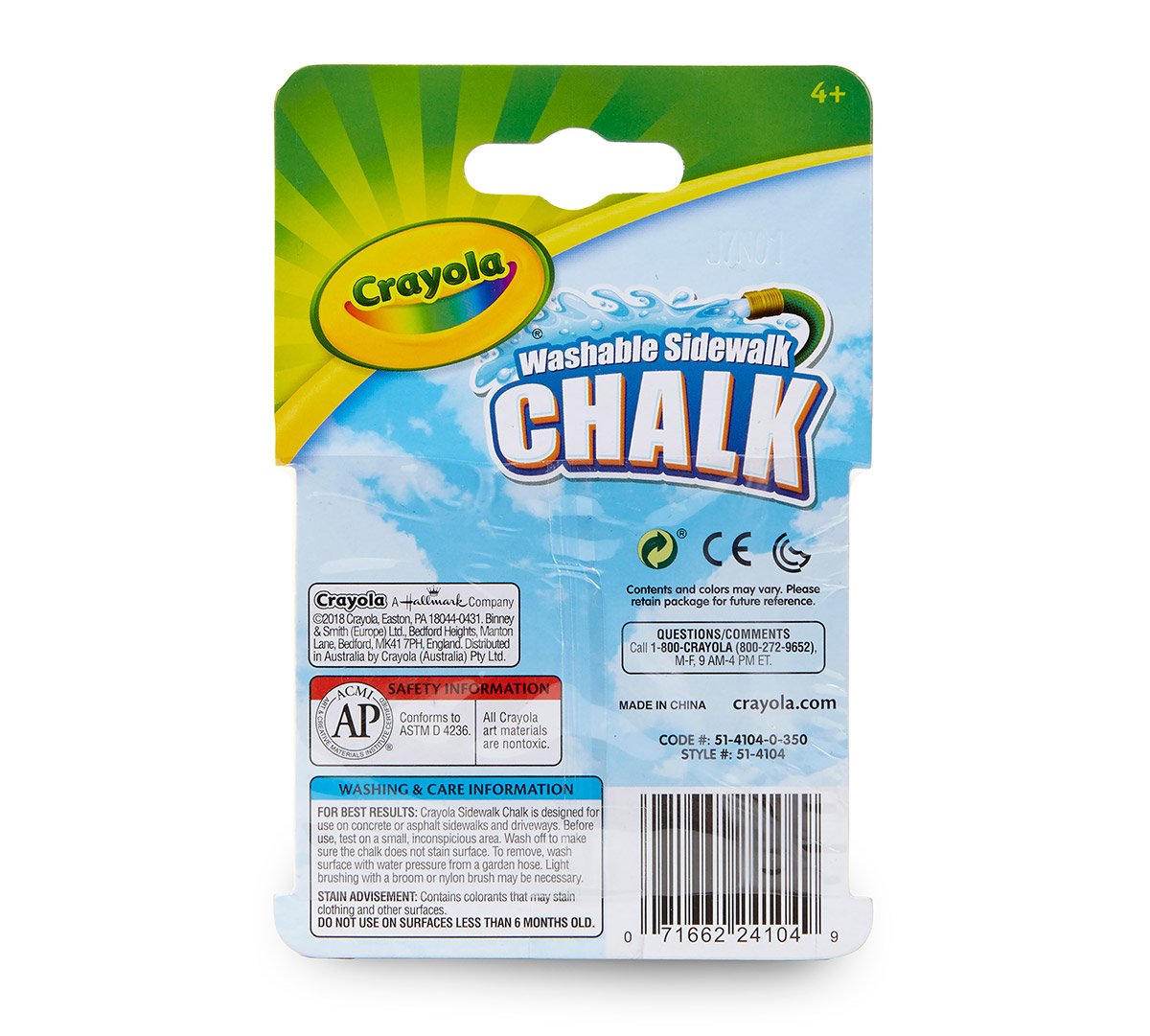 Crayola Sidewalk Chalk 4-Pack Multi – Washable Outdoor Chalk for Big Outdoor Art