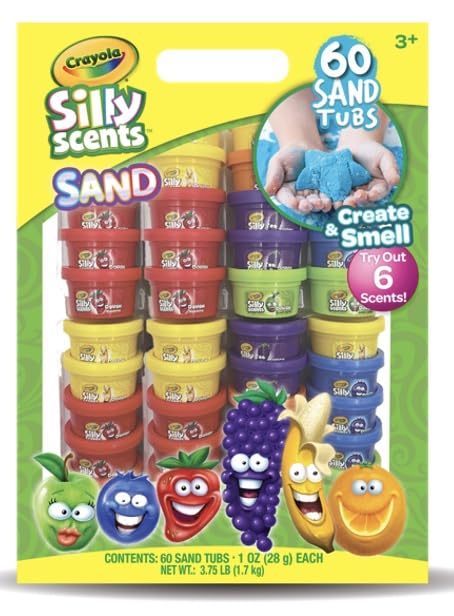 Crayola Silly Scents Play Sand – 60 Mini 1oz Tubs in 6 Bright Colors | Scented Moldable Sand for Kids