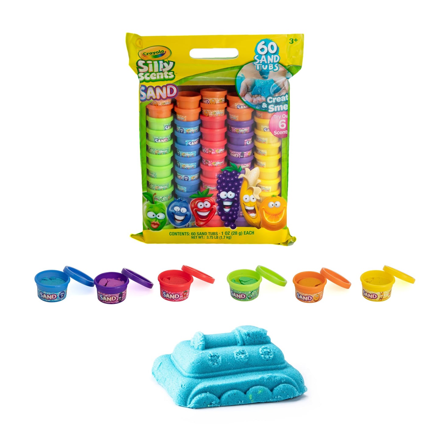 Crayola Silly Scents Play Sand – 60 Mini 1oz Tubs in 6 Bright Colors | Scented Moldable Sand for Kids