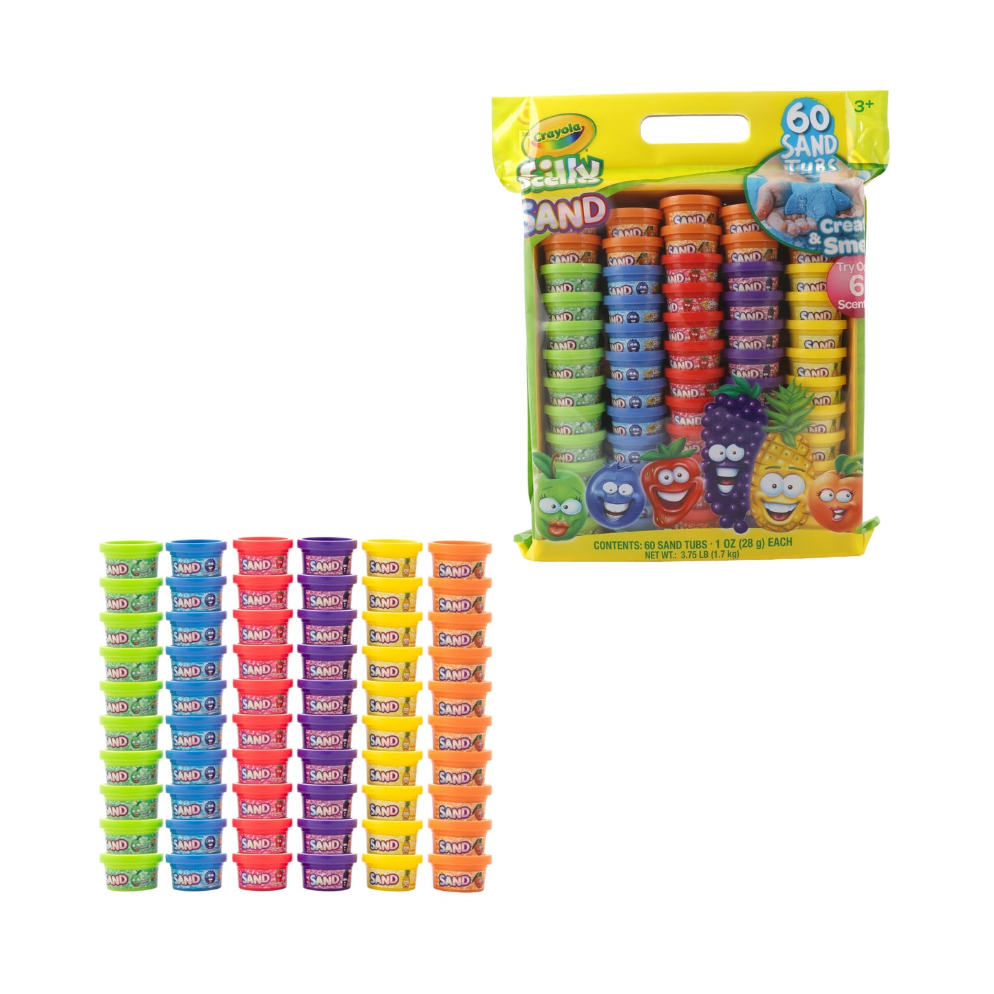 Crayola Silly Scents Play Sand – 60 Mini 1oz Tubs in 6 Bright Colors | Scented Moldable Sand for Kids