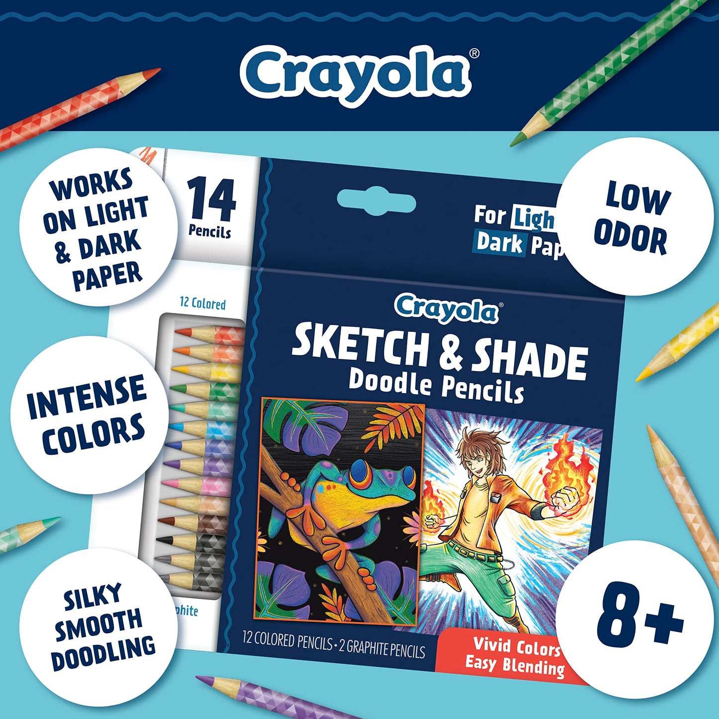 Crayola Sketch & Shade Pencils – 12-Color Set with Gel Core, Includes 2 Graphite Pencils