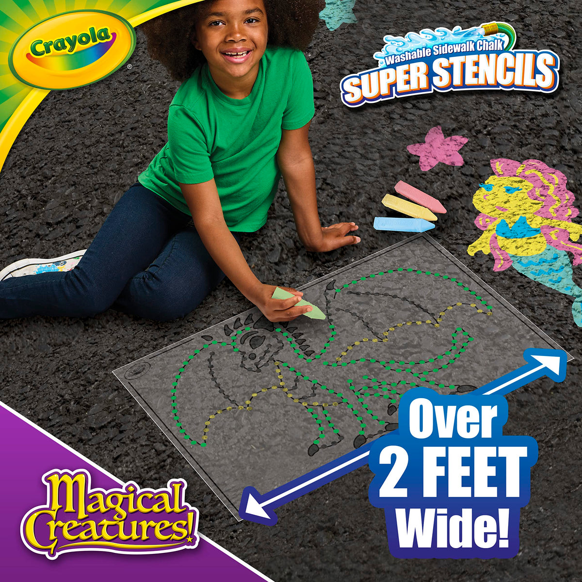 Crayola Super Stencils Magical Creatures Set – Large Sidewalk Chalk (3ct) for Kids