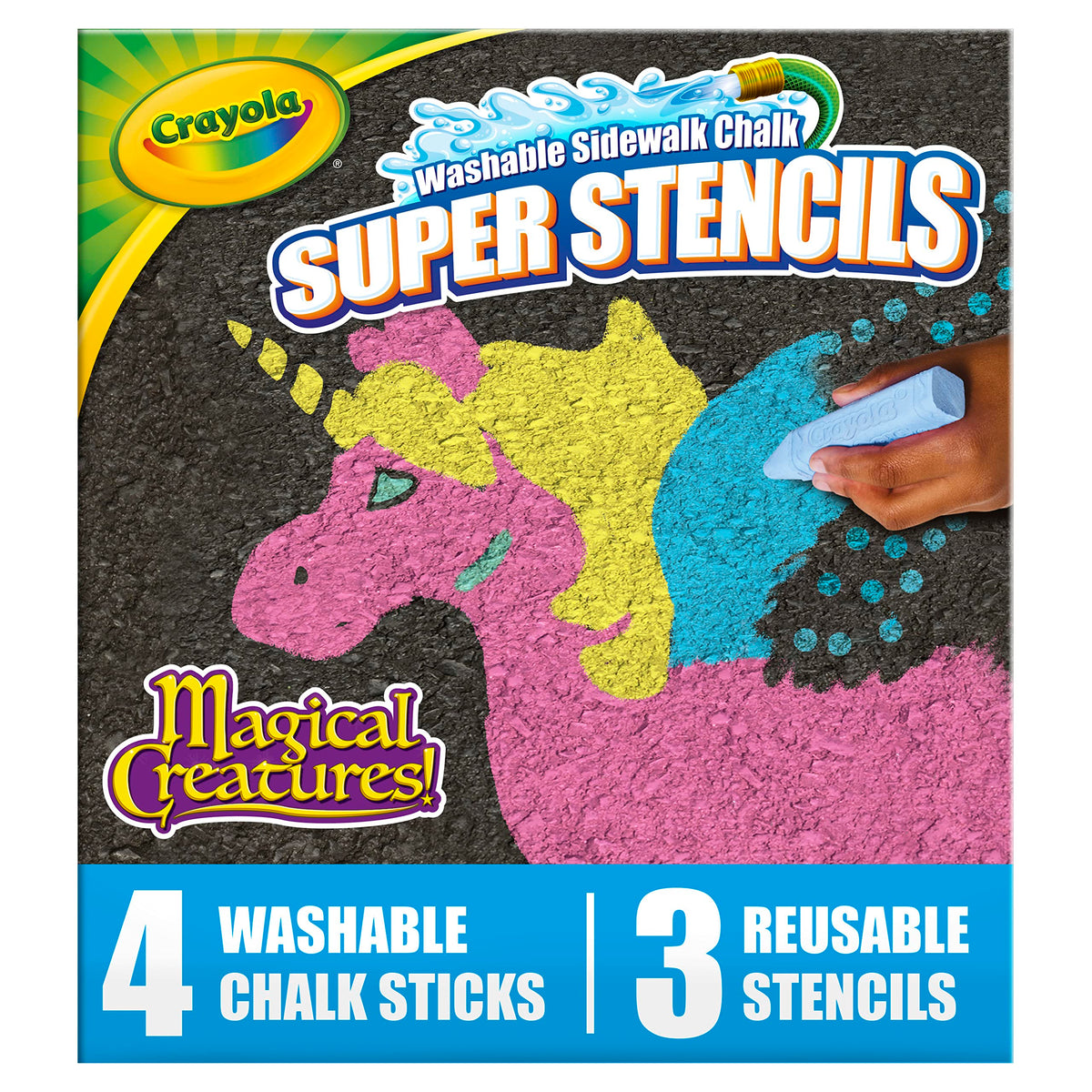 Crayola Super Stencils Magical Creatures Set – Large Sidewalk Chalk (3ct) for Kids