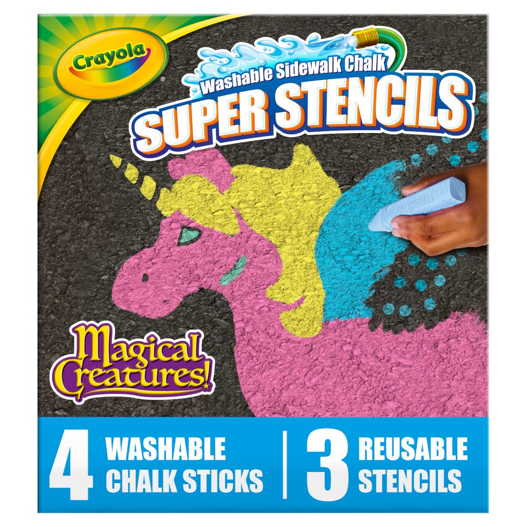 Crayola Super Stencils Magical Creatures Set – Large Sidewalk Chalk (3ct) for Kids