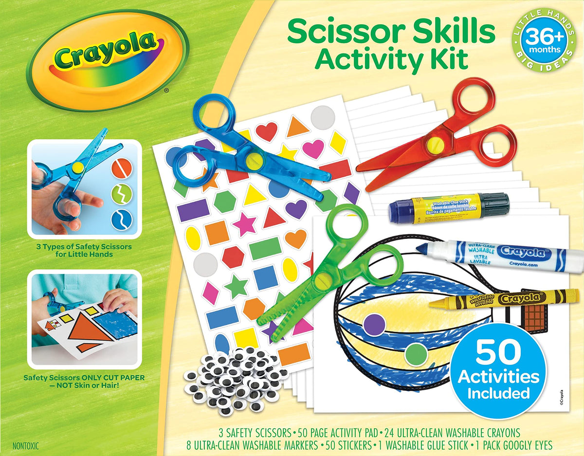 Crayola Toddler Scissor Skills Activity Kit (3ct) – Safe Preschool Scissors & Craft Supplies
