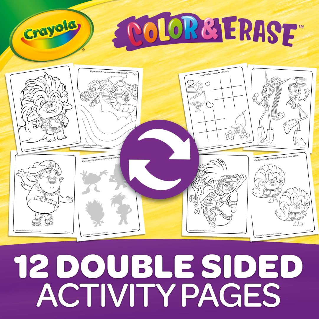 Crayola Trolls Color & Erase Sticker Activity Pad – 12 Reusable Trolls Coloring Pages & 100 Stickers | Gift