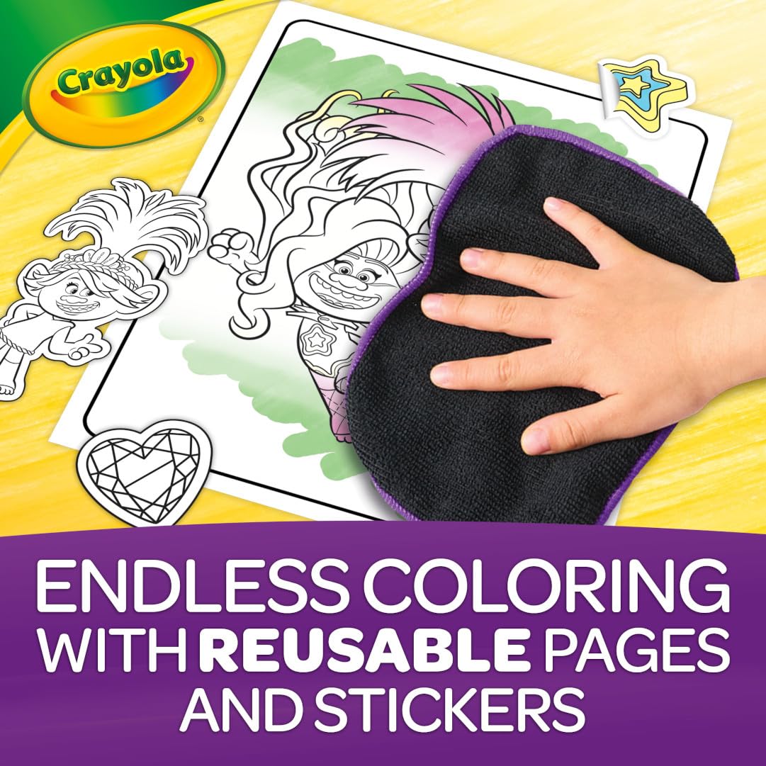 Crayola Trolls Color & Erase Sticker Activity Pad – 12 Reusable Trolls Coloring Pages & 100 Stickers | Gift